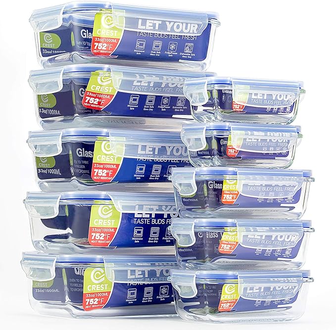 Amazon.com: Glass Food Storage Containers with Airtight Lids (10-Pack ...