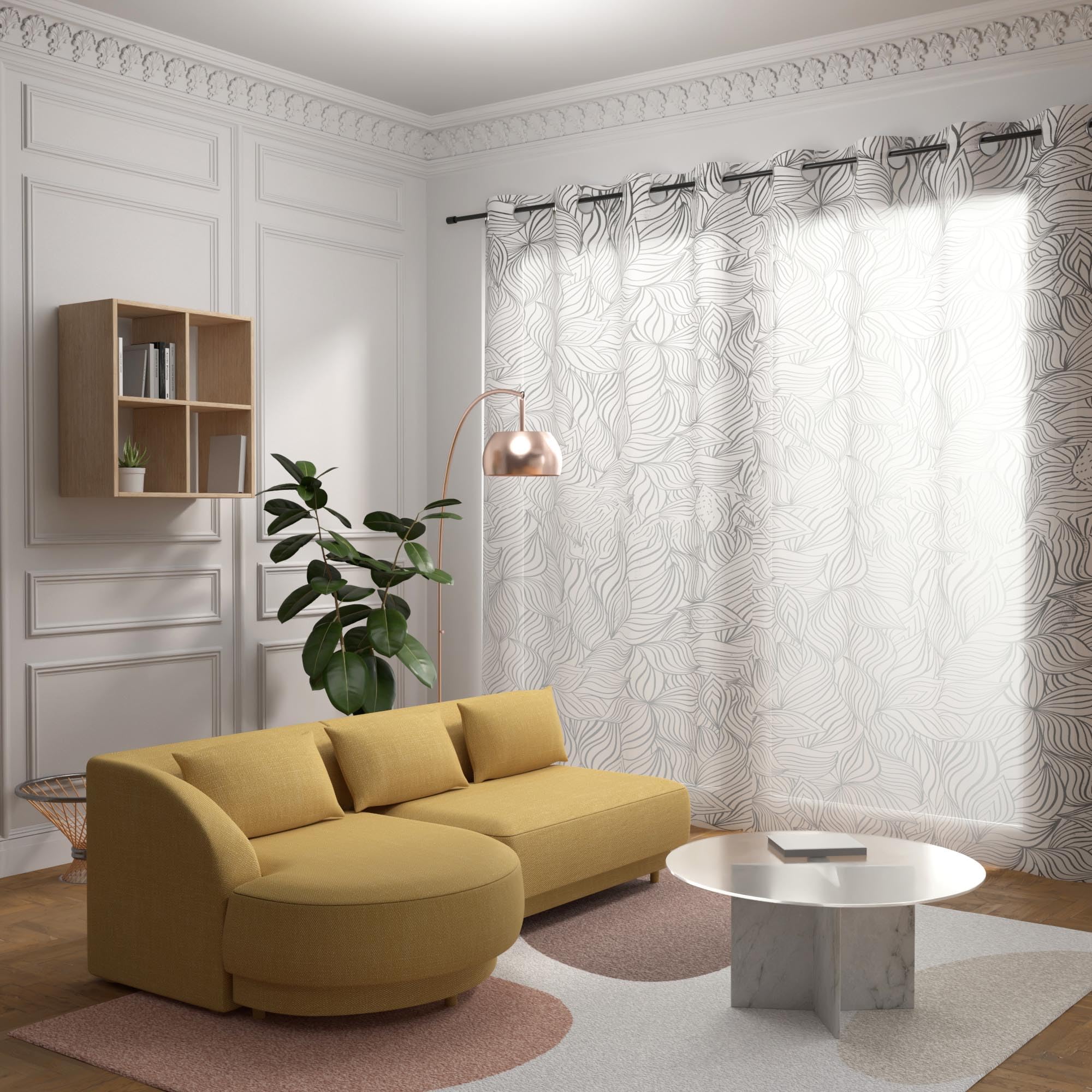 Soleil d'ocre, Louane Curtain with Eyelets for Bay Window 280 x 250 cm