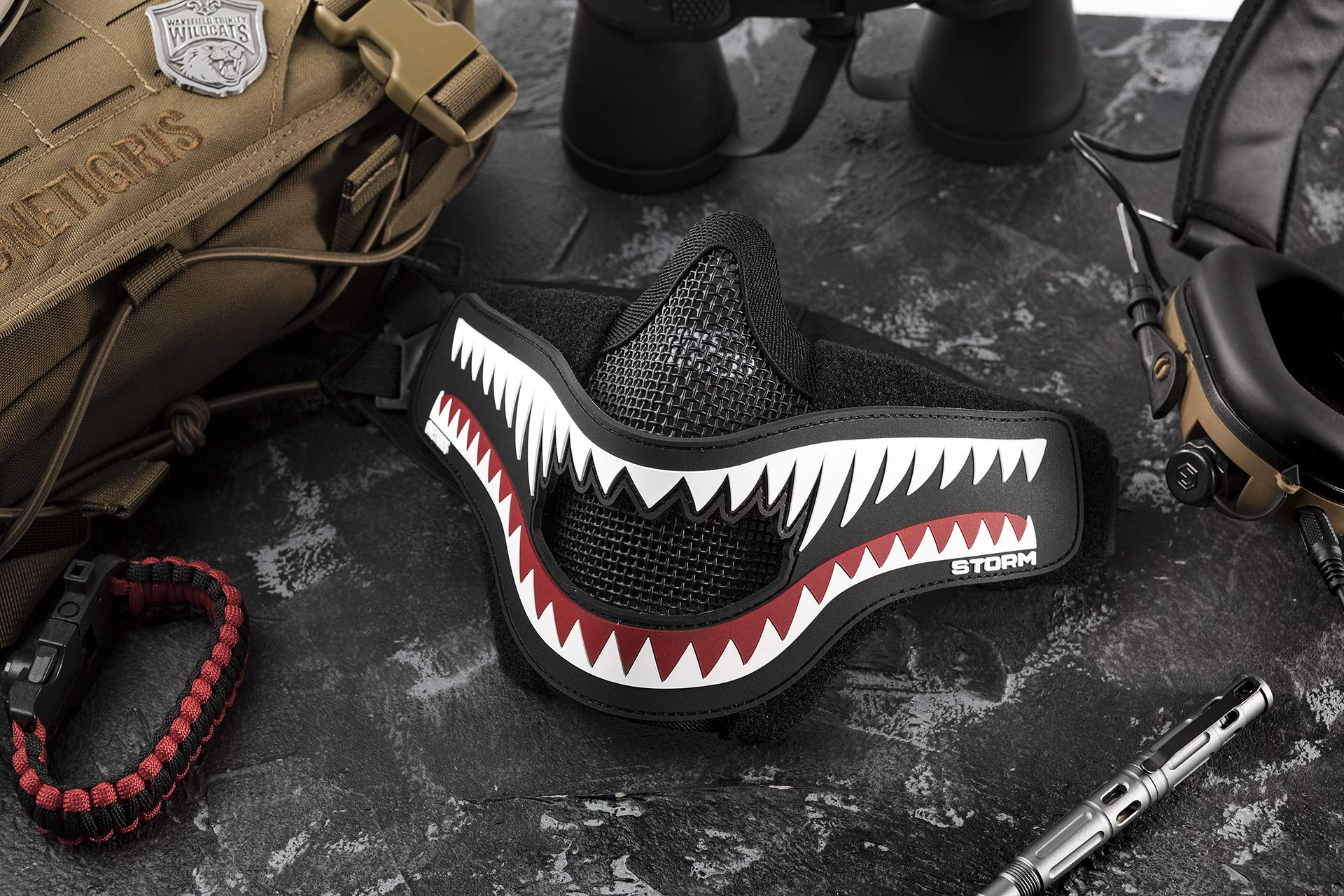 OneTigris X Storm Maschera Tattica a metà Viso con Rete di Protezione per Softair e Paintball, Pieghevole Regolabile con Cinghia Elastica, Lower Face Mask