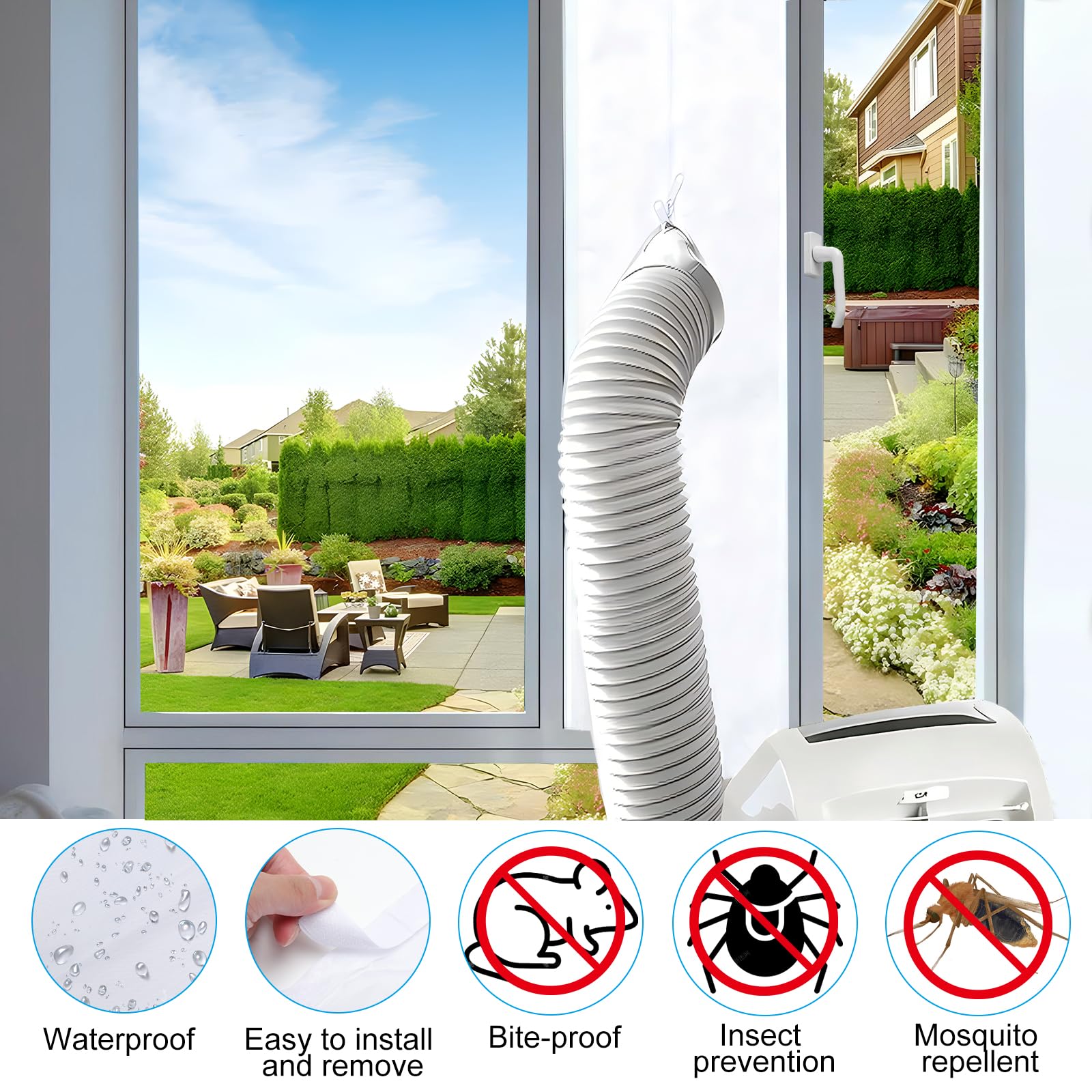 Climatizzatore per finestre, 400 cm (157"), guarnizione per finestre per climatizzatori mobili, climatizzatore mobile con tubo di scarico per climatizzatori mobili, asciugatrice, asciugatura dell'aria