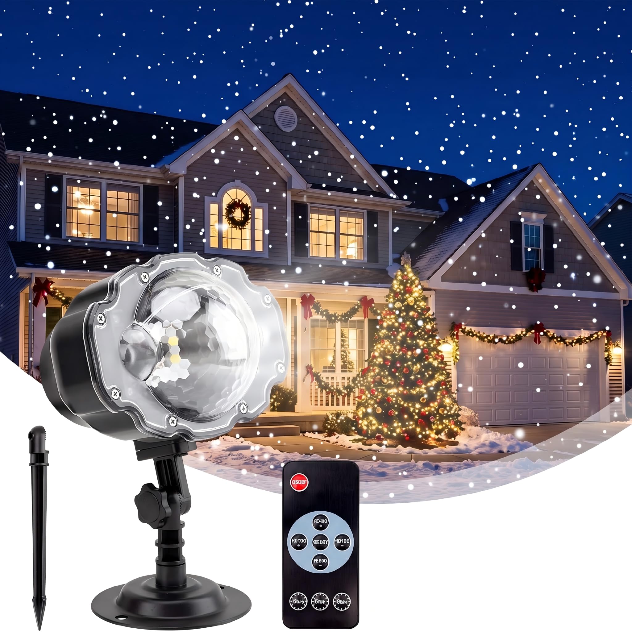 Christmas Projector Light,LED Snowfall Projector Lights Outdoor RC,Moving Snowfall Effect Holiday Decoration Lights,Waterproof Garden Lights for Christmas,New Year,Party,Wedding and Home Decoration