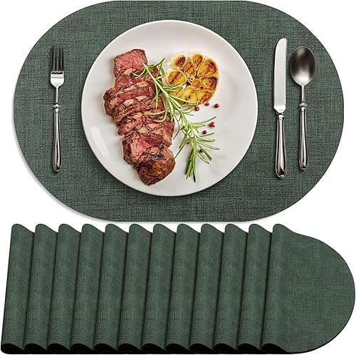 Miniatura 42 de Juego de 6 manteles individuales para mesa de comedor, antideslizantes, resistentes al calor, manteles individuales ovalados de cuero, de doble Azul