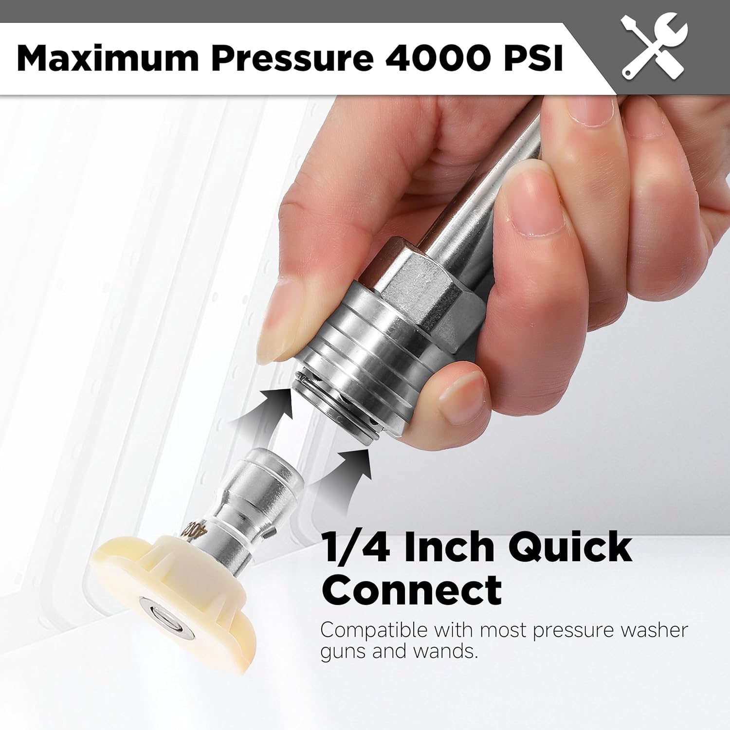 Pressure Washer Tips, 40° White Power Washer Nozzle Tips, Pressure Washer Nozzle 7 Pack, 1/4 Inch Quick Connector, 4000 PSI, Dual Turbo Nozzle Pressure Washer, Power Washer 360° Rotating Turbo Nozzle