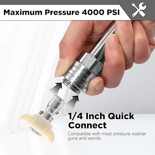 Miniatura 4 de Puntas de lavadora a presión, puntas de boquilla blancas de 40, boquilla de lavado a presión, paquete de 7, conector rápido de 14 pulgada, 4000 PSI,