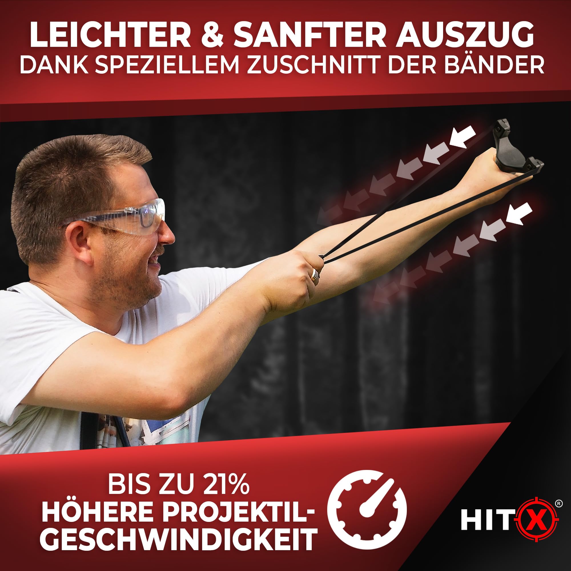HITX® Zwille Steinschleuder Profi Set [Gamma] | Für Große Hände & Mit Einfacher Clip-Technik | Slingshot Schleuder mit Gummiband Extra Stark | Zwille in Bundle Sets mit Ersatzgummi + Tonkugeln
