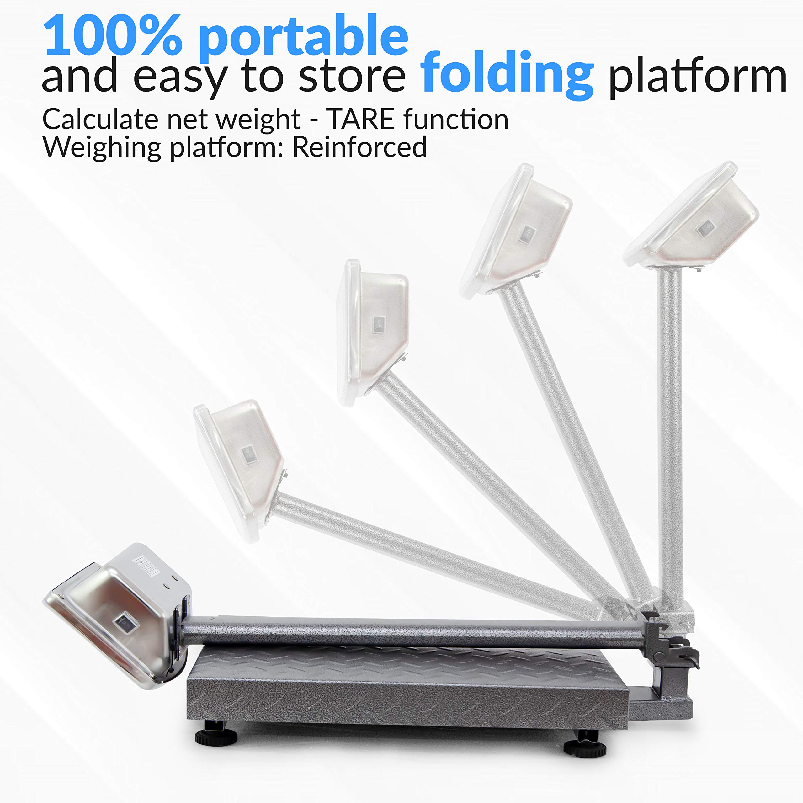 Bilancia Digitale 300 Kg A Piattaforma - Display LCD Retroilluminato, Pieghevole E Ricaricabile - Foto 3