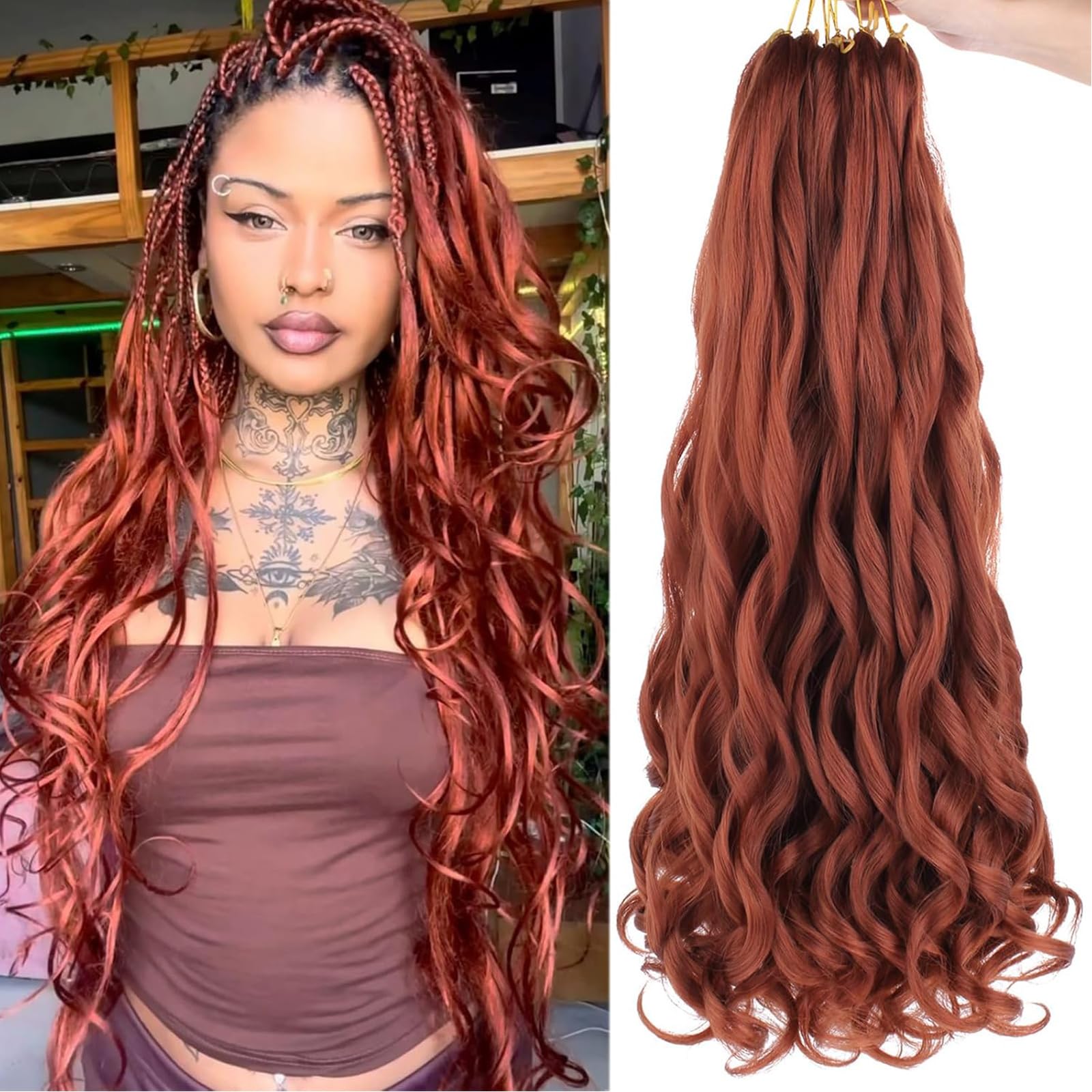 Mscat 26 Inch 8 Packs Pre Stretched French Curly Braiding Hair Loose Wave Bouncy Hair Extensions 350#, 26 Inch (Pack of 8)