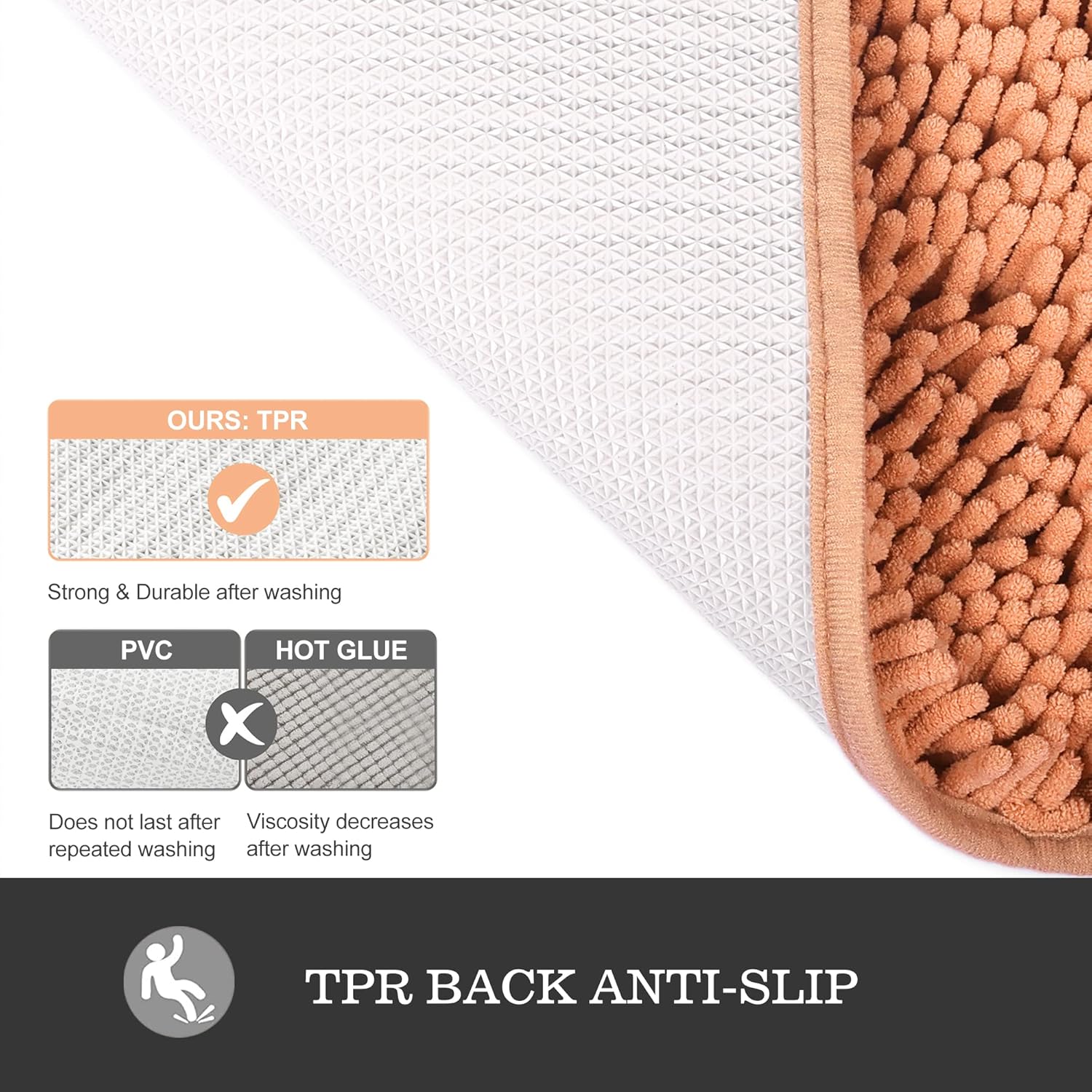 Yeaban Bathroom Runner Rug 24 x 60 Inch – Thick Chenille Long Bath Mat | Absorbent and Washable Extra Large Bath Rug Non-Slip, Plush Runner Rug for Bathroom, Shower, Sink - (Peach)