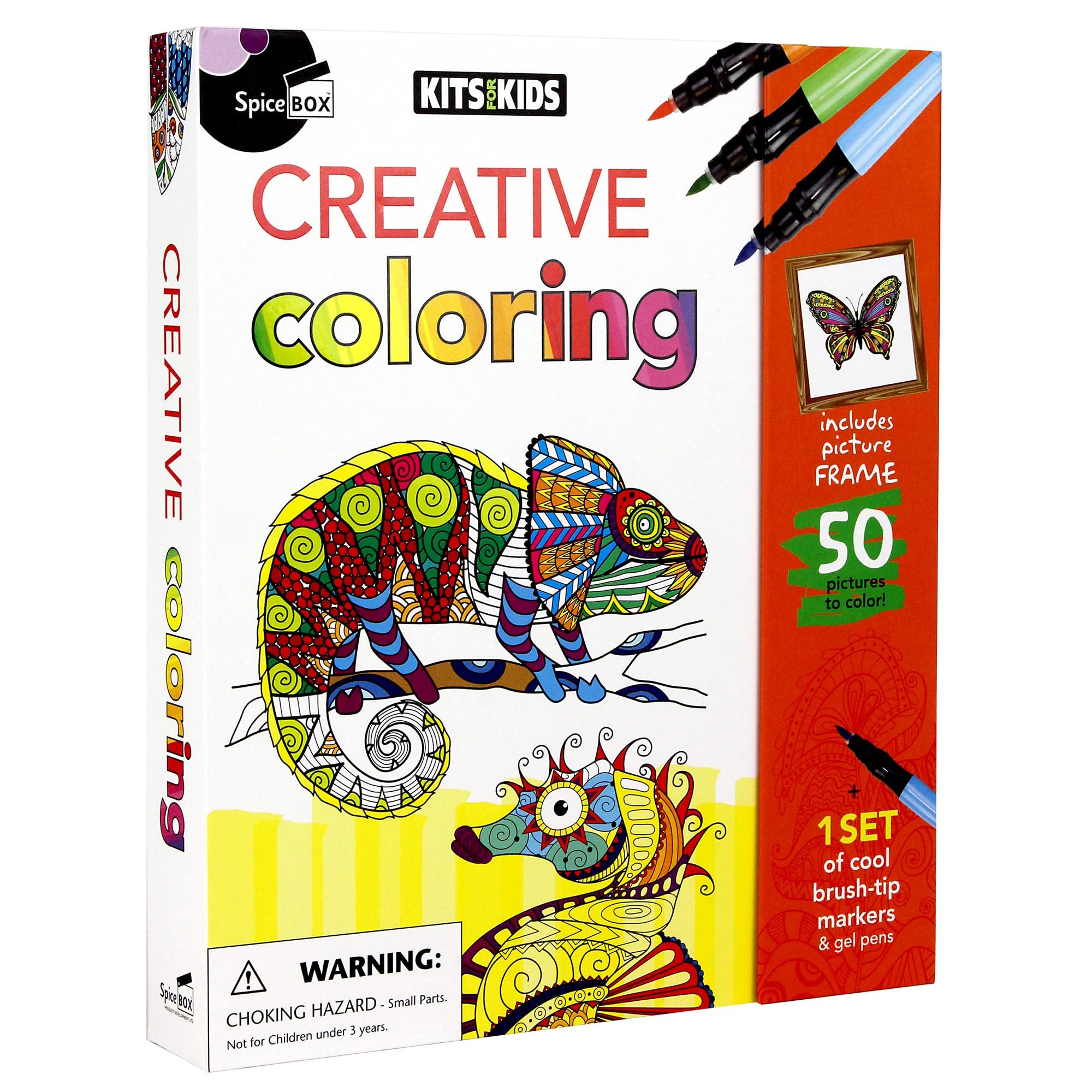 Kits For Kids: Creative Coloring - 50 Coloring Pages, 8 Bursh Tip Markers & 6 Gel Ink Pens, Included Frame, Coloring Activity Art Set, Kids Ages 8+