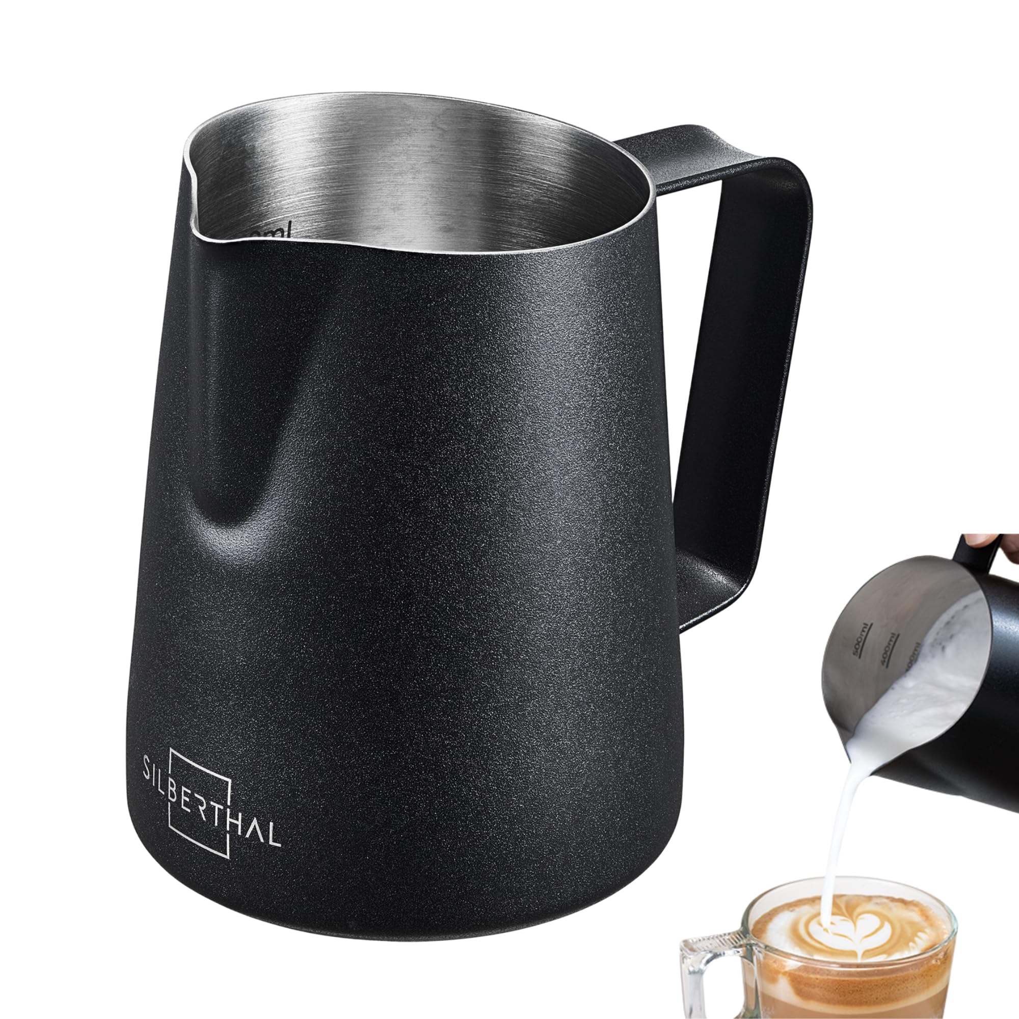 SILBERTHAL Dzbanek na mleko stal szlachetna 350 ml czarny – profesjonalne akcesoria barista z dzióbkiem Latte Art