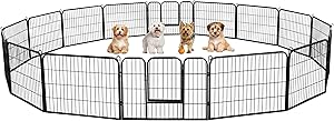 Yaheetech Wide Panel Dog Playpen, 16 Panels 24 inch High Pet Pen with Gate, Portable Indoor Outdoor Fence for Small/Medium Breed Dogs