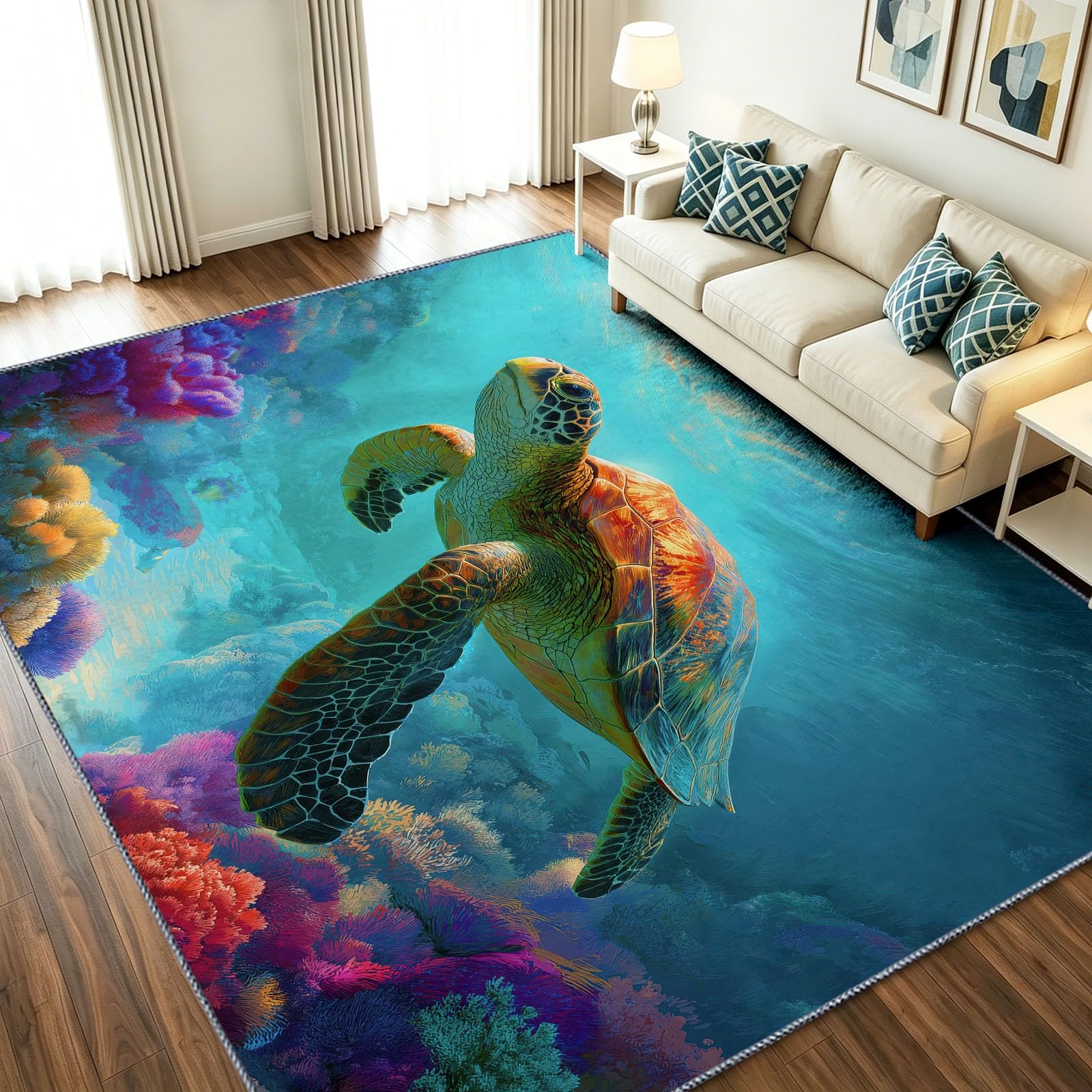 Alfombra pequeña antideslizante y lavable azul de pelo bajo para dormitorio