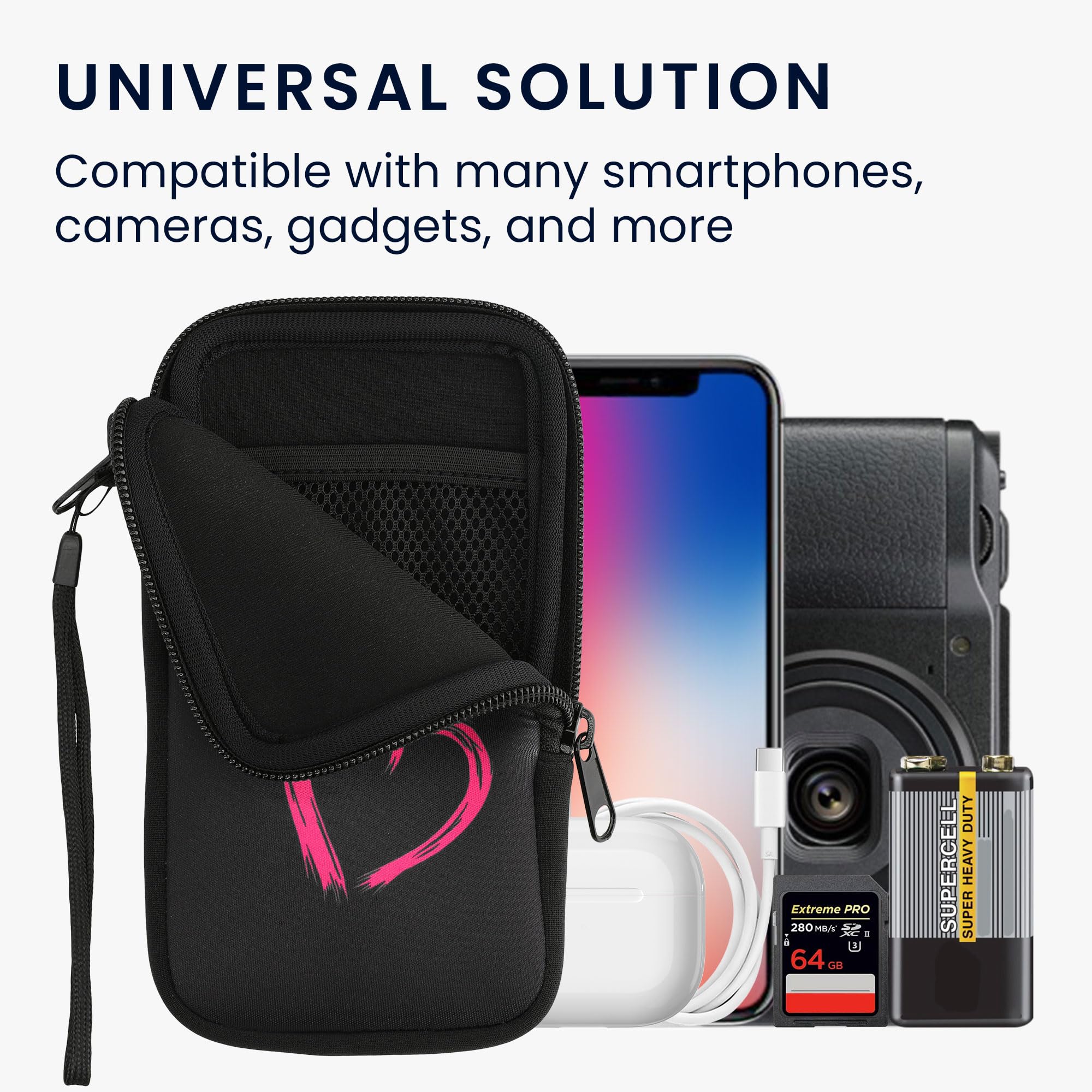 kwmobile Neoprenowy rękaw na smartfon rozmiar L, 6,5", etui amortyzujące wstrząsy, torba ochronna na telefon, szczotkowana, abstrakcyjna, ciemnoróżowy/pomarańczowy/czarny