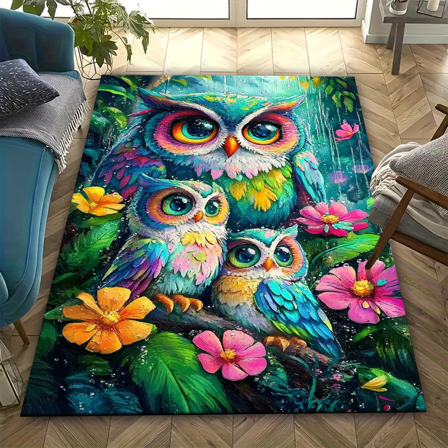 Tapis de yoga hibou 3D doux et lavable pour un balcon ou un salon cosy