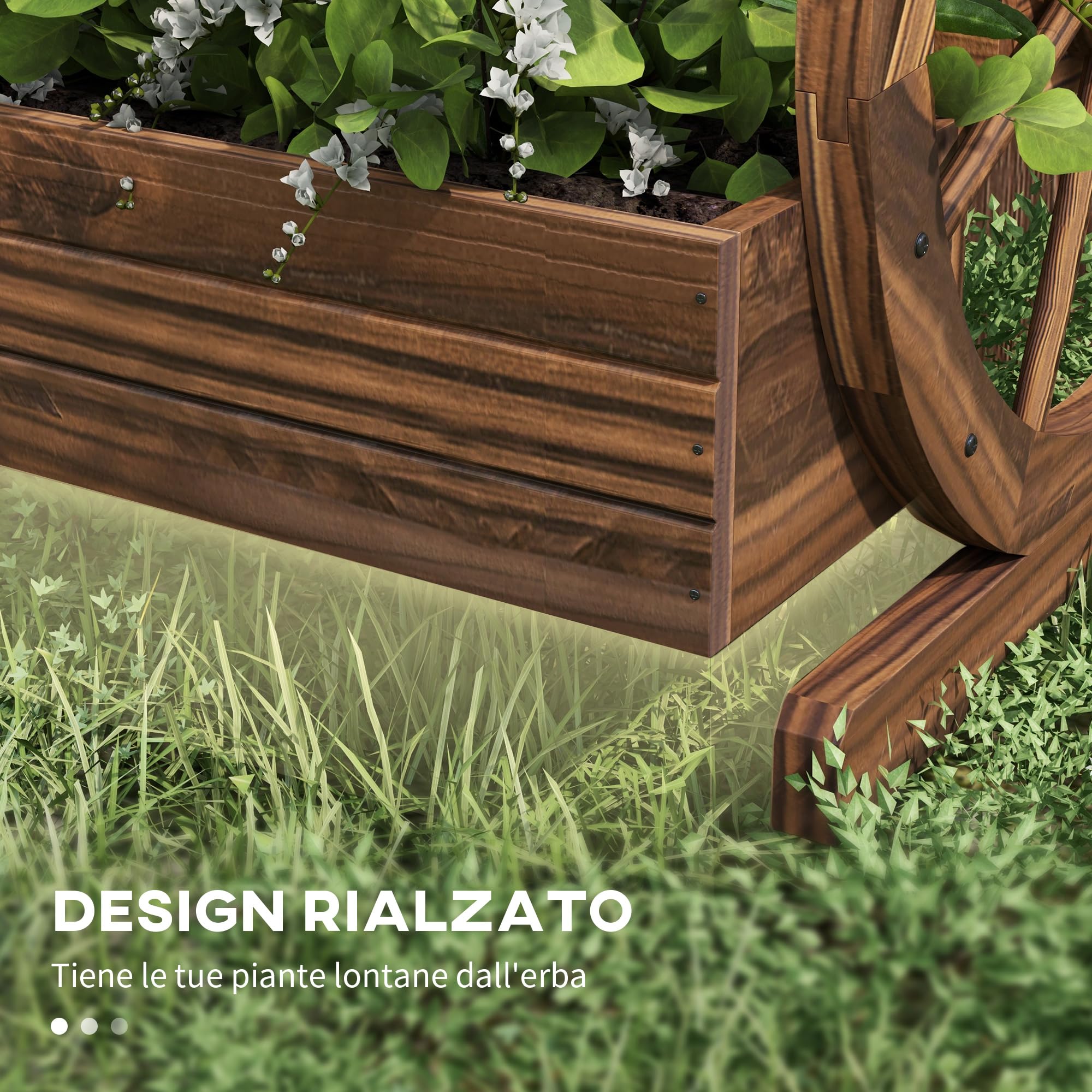 Outsunny Orto Rialzato da Esterno 2 Livelli 3 Vasi Ruote 64x54x60 cm | In Legno, Stile Country, per Fiori Erbe Aromatiche Verdure, Giardino Balcone e Terrazza