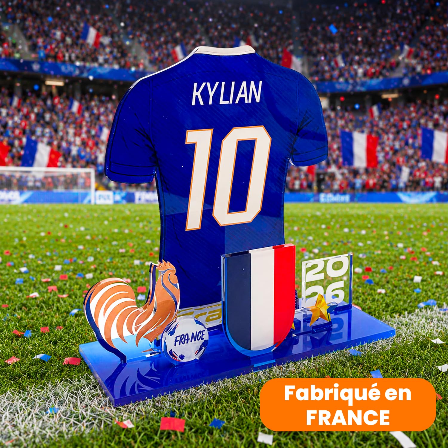 Kit Acrylique 3D Football France – Personnalisable Prénom & Numéro – Coupe du Monde 2026 – Décoration Supporter – Fabriqué en France (Bleu) | Personnalisable – Prénom & Numéro au choix