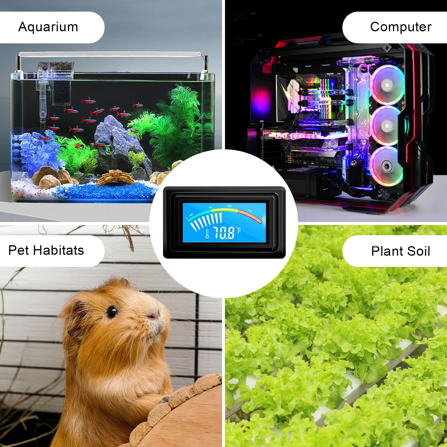 KETOTEK Digital Thermometer Temperature Meter Gauge Waterproof Sensor Probe Aquarium Car PC case Incubator Temp Meter 4 Pin Power Supply Celsius/Fahrenheit LCD Display image 5