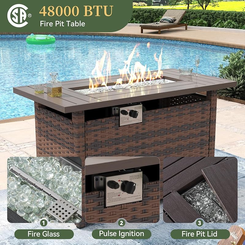 Aoxun 8 Piece Patio Furniture Set with 44" Fire Pit Table Wicker Rattan image 4