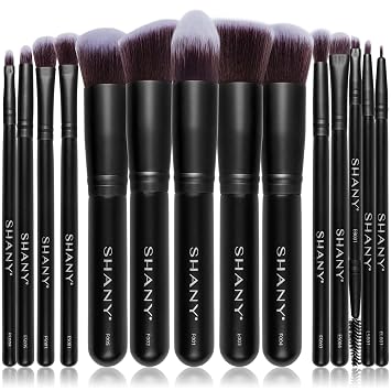 SHANY Makeup Brushes - Black Bombshell - 14-Piece Brush Set Foundation Powder Concealers Eye Shadows Makeup brushes - Complete Kabuki Makeup Brush Set in Black - 14 PCS