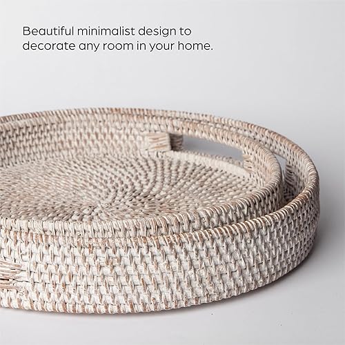 Miniatura 7 de Bandeja redonda de ratán de 12 pulgadas, moderna bandeja tejida con asas para mesa de comedor, sala de estar, decoración de patio, elegante bandeja