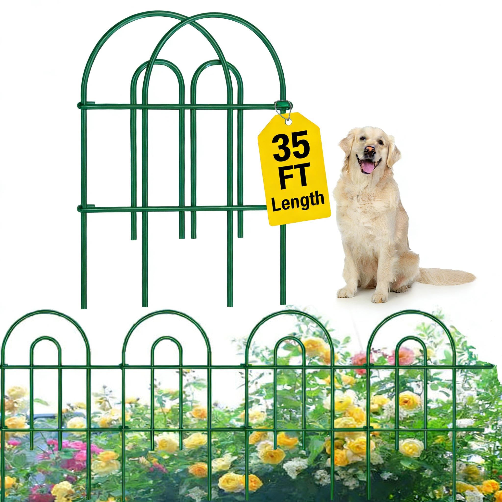 25 Panels 24in(H)×35ft(L) Decorative Garden Fence and Border for Dogs Garden Fencing Animal Barrier No Dig Metal Fence Panels for Yard Lawn Patio Flower Green