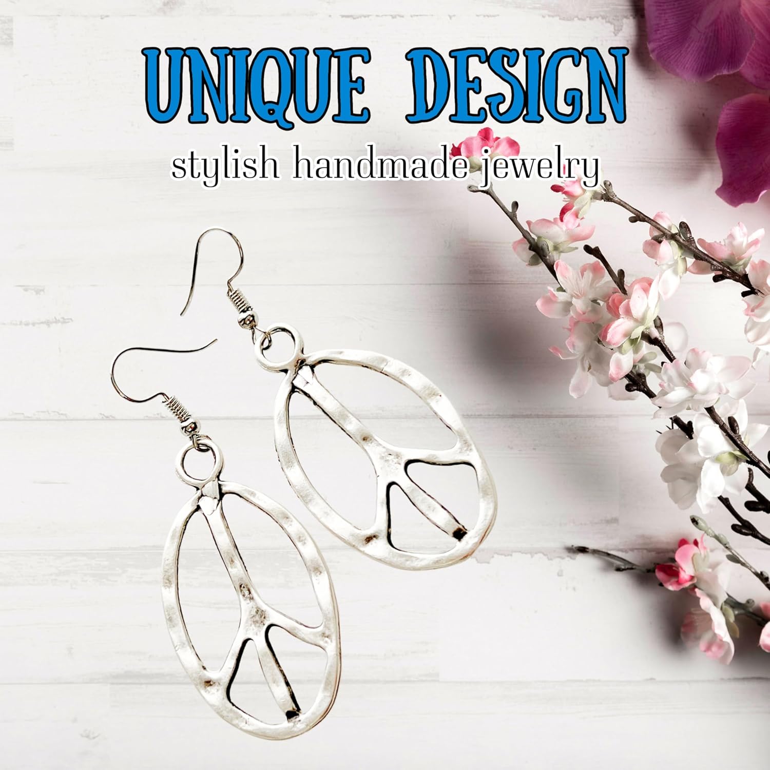 Peace sign earrings peace symbol charm earrings silver or bronze hippie necklace - Image 2