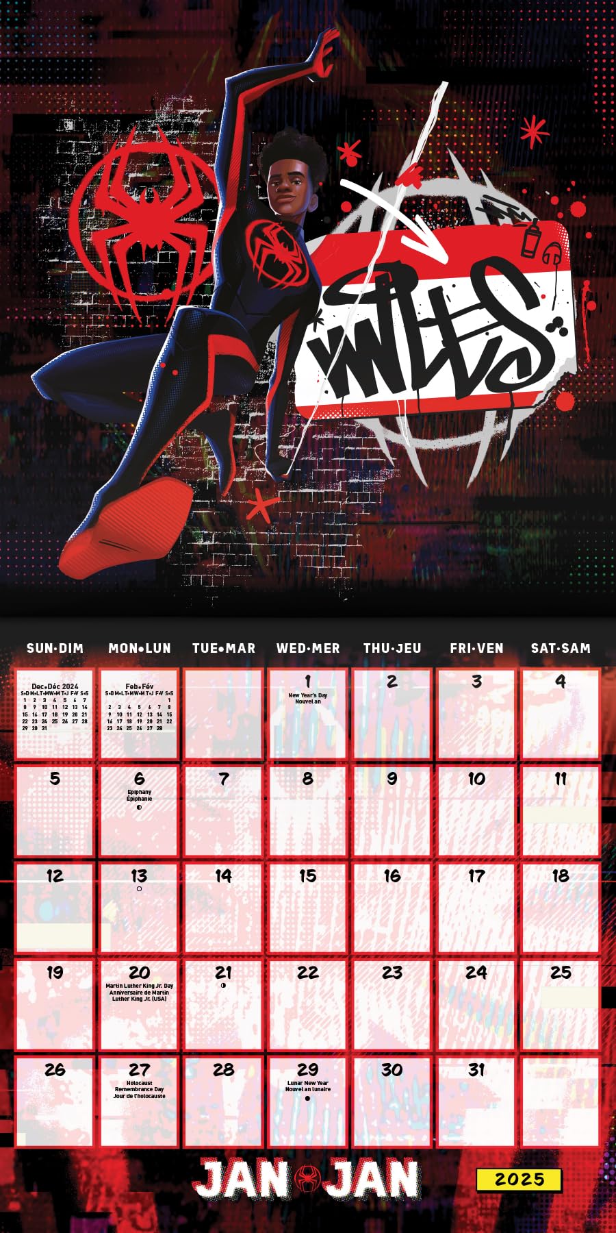 Calendario de pared 2025 Marvel Spider-Man: Beyond the Spider-Verse (francés bilingüe) (edición en inglés y francés)