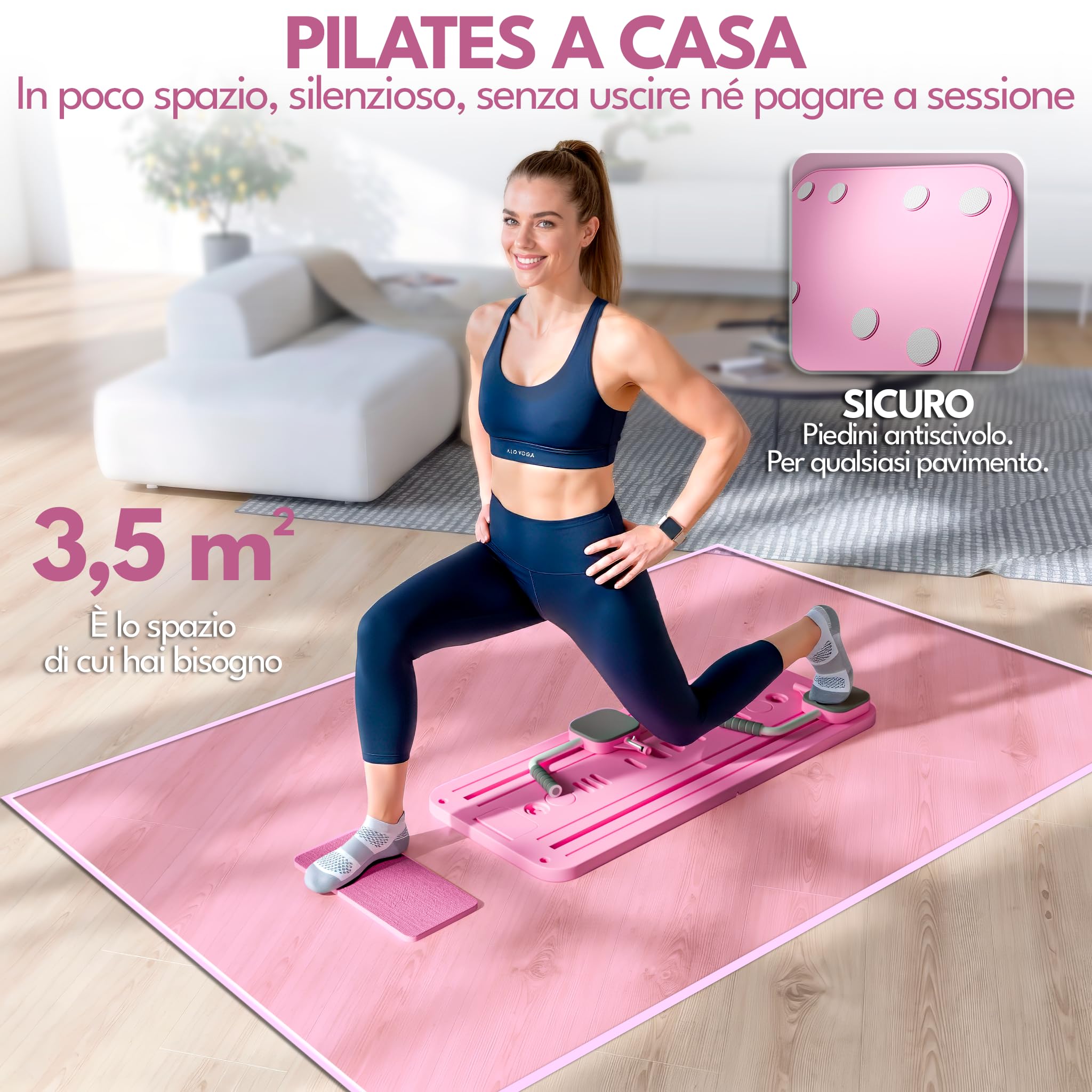 Pilates Reformer Pieghevole per Casa con Accessori + Guida 10 Esercizi | Mini Reformer Pilates | Tavola Board Multifunzionale | Attrezzi Fitness Casa | Kit Completo Home Gym