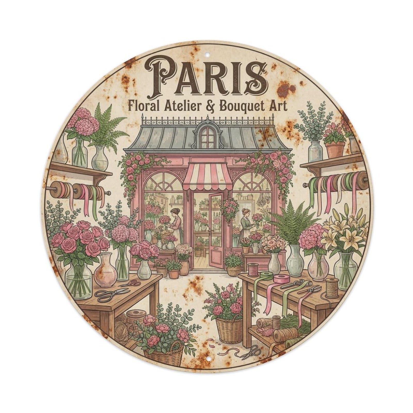 Olhnbad Style Floral Atelier Bouquet Craft Culture Paris Travel Metal Tin Sign