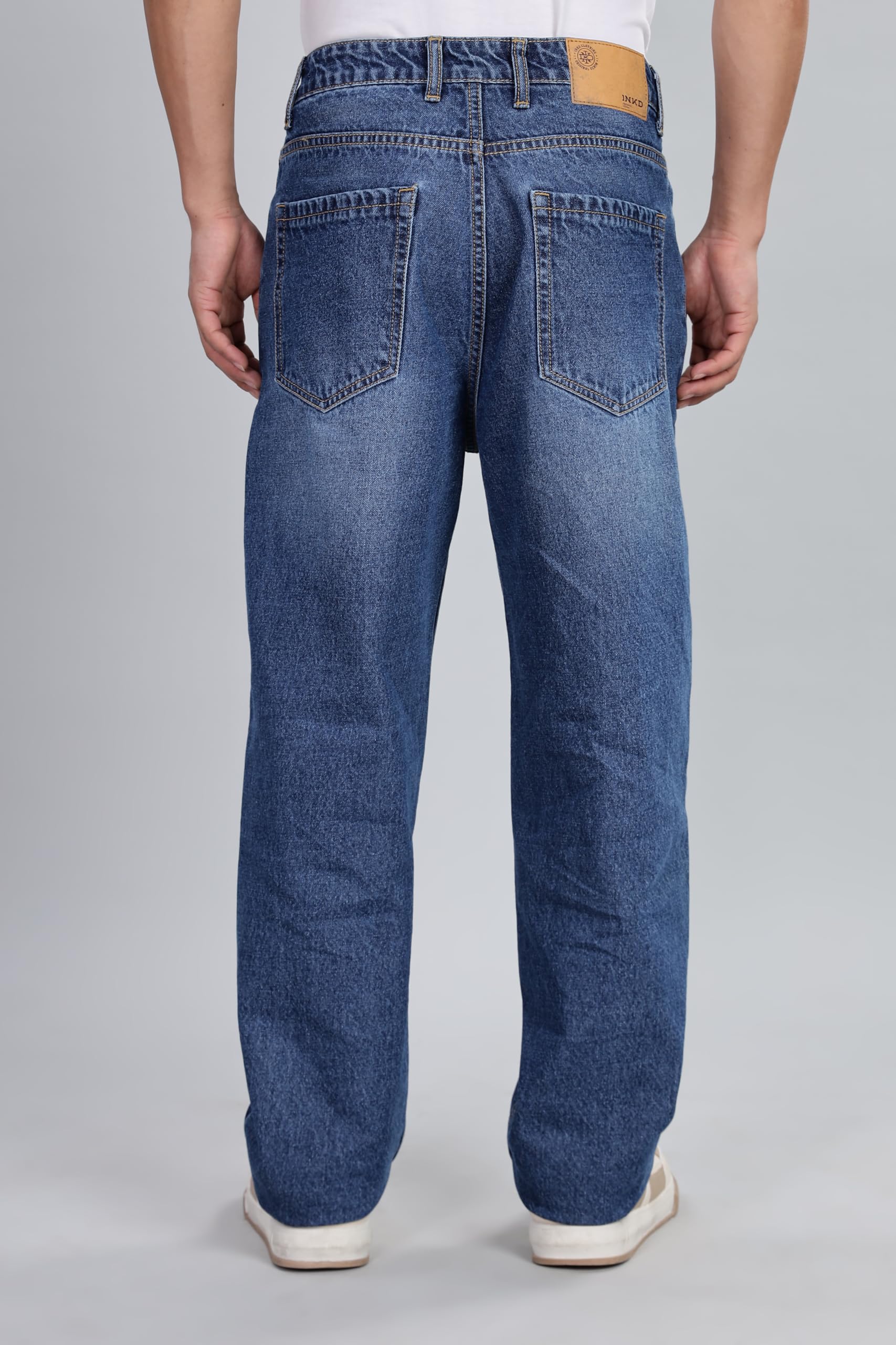 INKD Jeans da uomo classici rilassati - Vita media | 100% cotone | 5 tasche | Jeans larghi da uomo