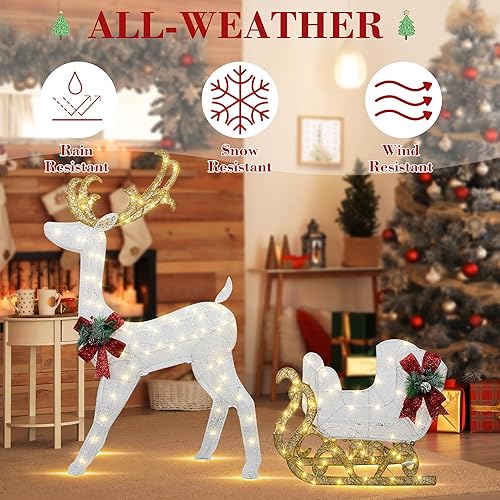 Miniatura 10 de Vongrasig Reno de Navidad preiluminado de 68 pulgadas, ciervo macho de Navidad con 70 luces LED cálidas, decoración festiva para exteriores e