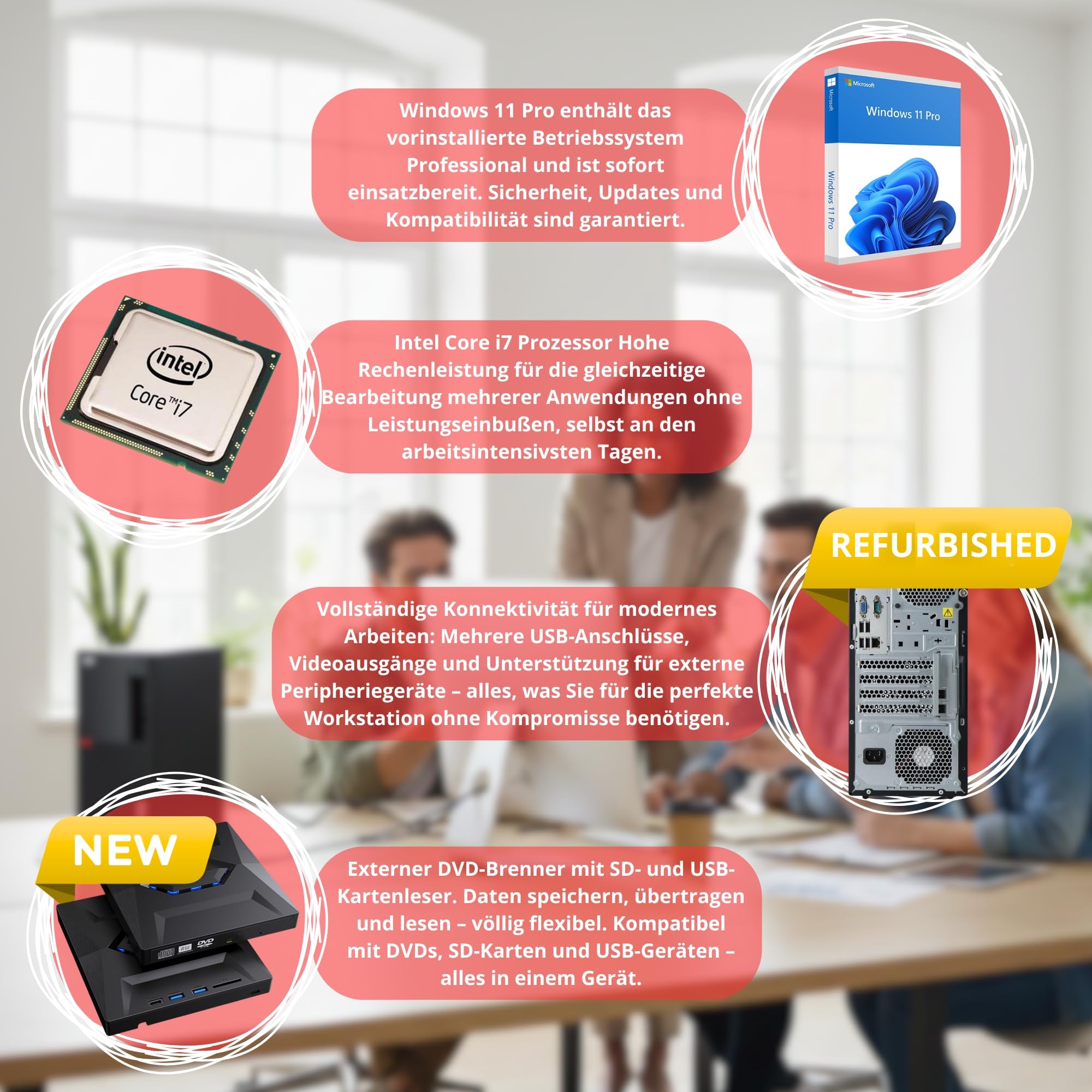 Lenovo - Schneller PC mit Intel Core i7 6700 - Desktop Computer + Silent Rechner für Büro & Home Office mit 4 GHZ - 16 GB - 512GB SSD - USB3.0 - WLAN - inkl Windows 11 Pro und Office 2016