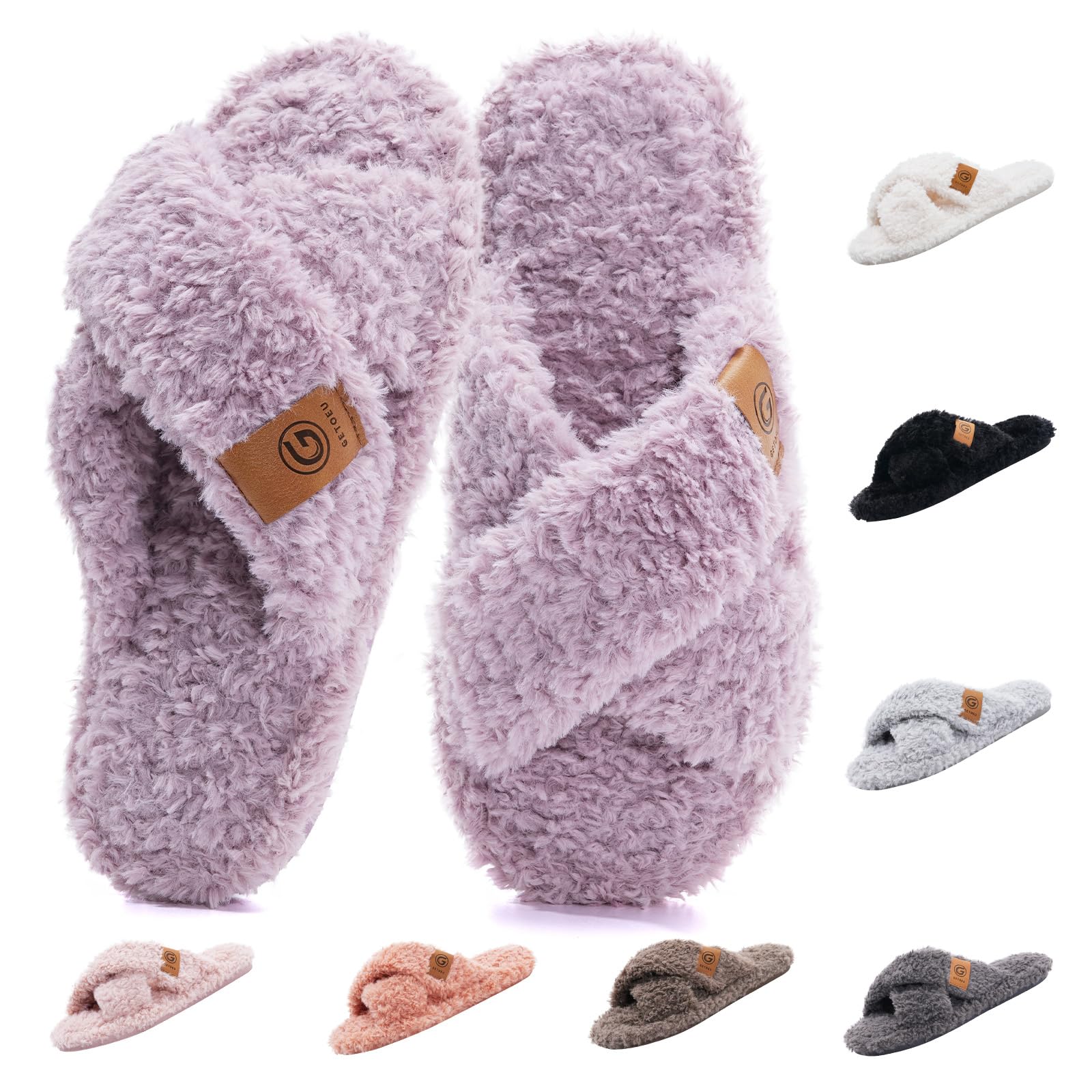 VIVASUN Slippers for Women Fuzzy House Slippers with Memory Foam Slip-on Open Toe House Shoes Warm Cozy Cashmere Slipper Indoor Washable Bedroom
