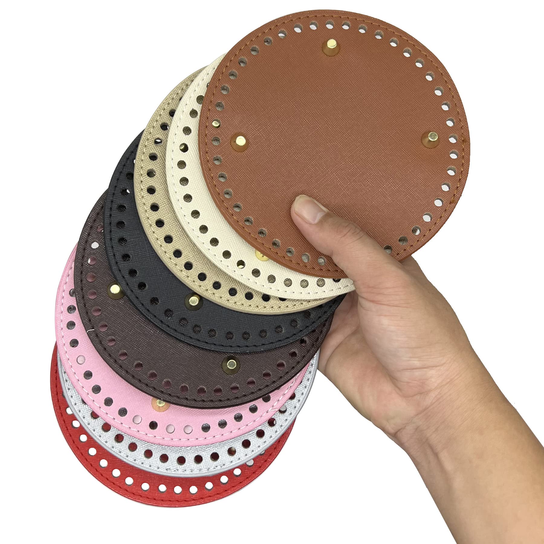BORSA ALL'UNCINETTO CON fondo in pelle rotonda per fare tappetino con cuscino cuscinetto