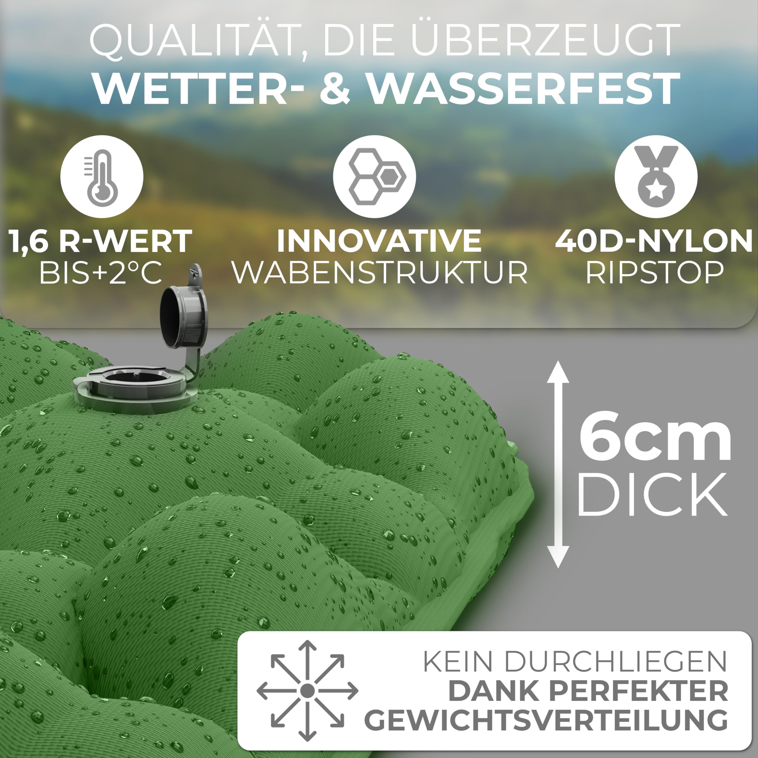 ALPENWERT® Karimata outdoorowa (mały rozmiar opakowania i ultralekka) materac dmuchany idealny na kemping, wędrówki, wędrówki z plecakiem itp., nadmuchiwana mata do spania (zielona)