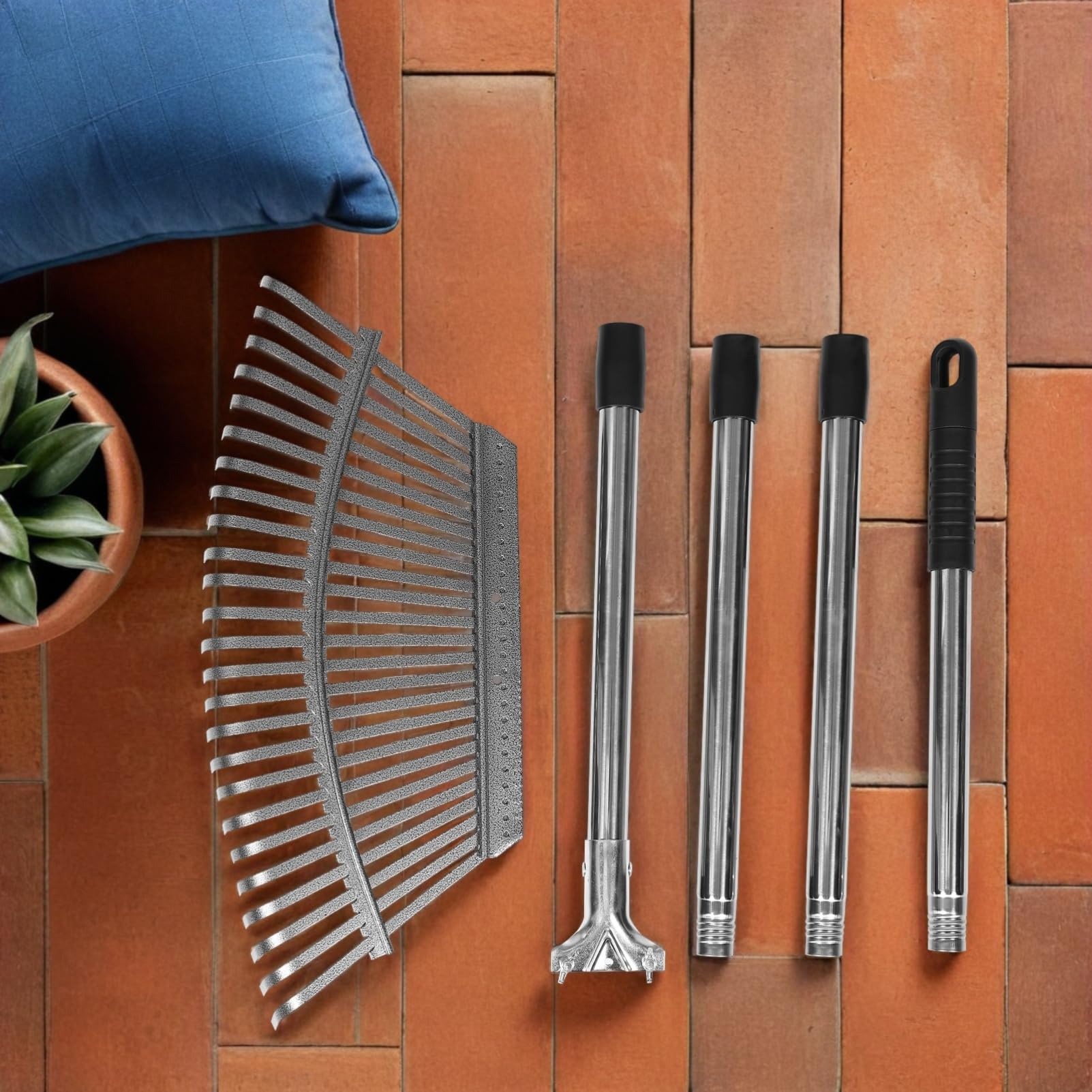 25-Zahn Metall Gartenrechen aus Edelstahl mit Verstellbarer Länge