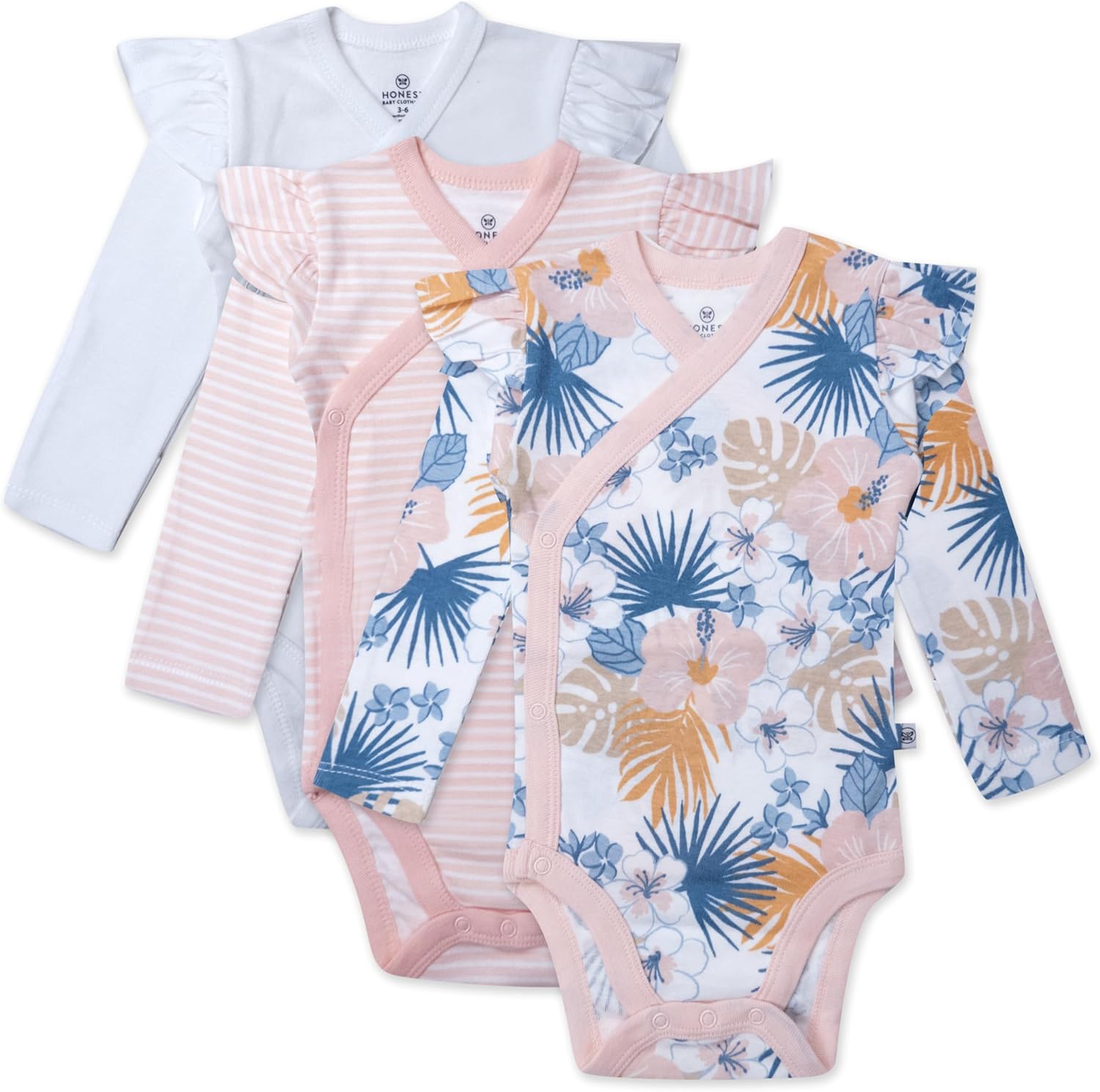 3 Pack Long Sleeve Side Snap Ruffle Shoulder Bodysuit 100% Organic Cotton for Infant Baby and Toddler Girls 3 Pack Long Sleeve Side Snap Ruffle Shoulder Bodysuit 100% Organic Cotton for Infant Baby and Toddler Girls