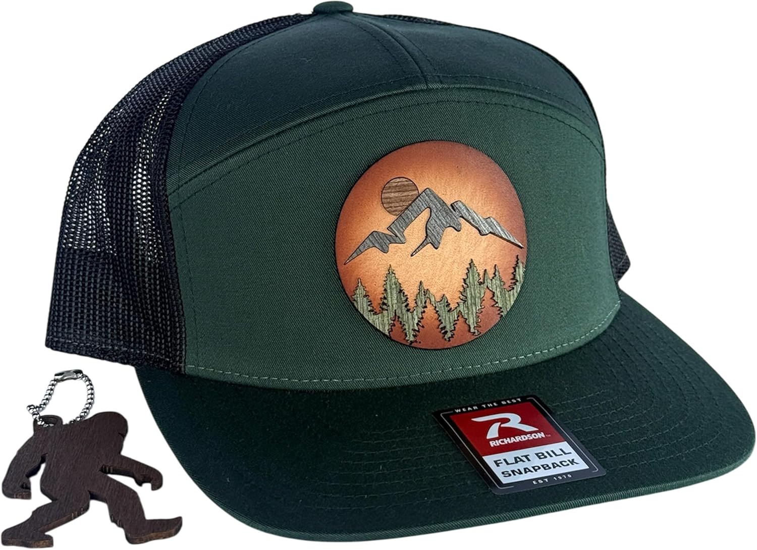 WoodHide Mountain Trucker Hat for Men – Snapback with Mountain Logo – Richardson 112 & 168 – Mountain Scene Baseball Cap