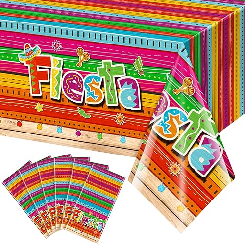 Jectivs Mantel de plástico con estampado de Cinco de Mayo para fiestas mexicanas, 6 piezas, para fiestas, tacos, noches, cumpleaños y suministros de