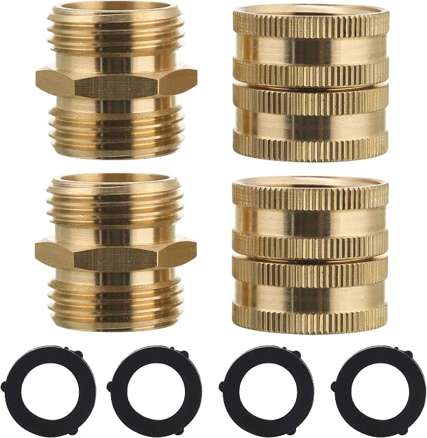 M MINGLE Garden Hose Adapter, Male to Male, Female to Female, 3/4 Brass Connector, 4-Pack with Extra 4 Washers