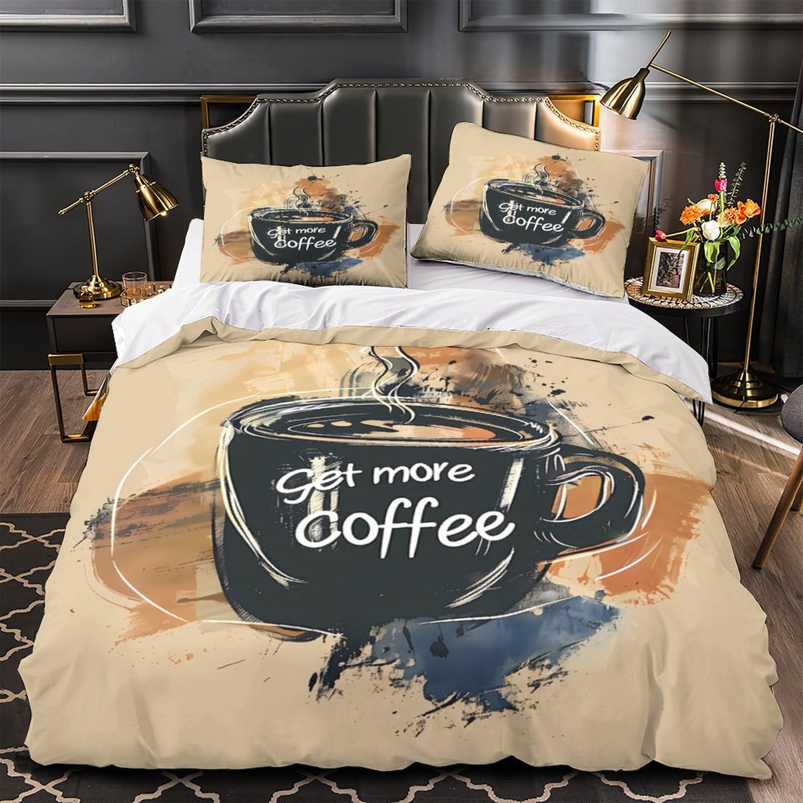 Art de la tasse à café housse de couette imprimé 3D microfbre 140x200