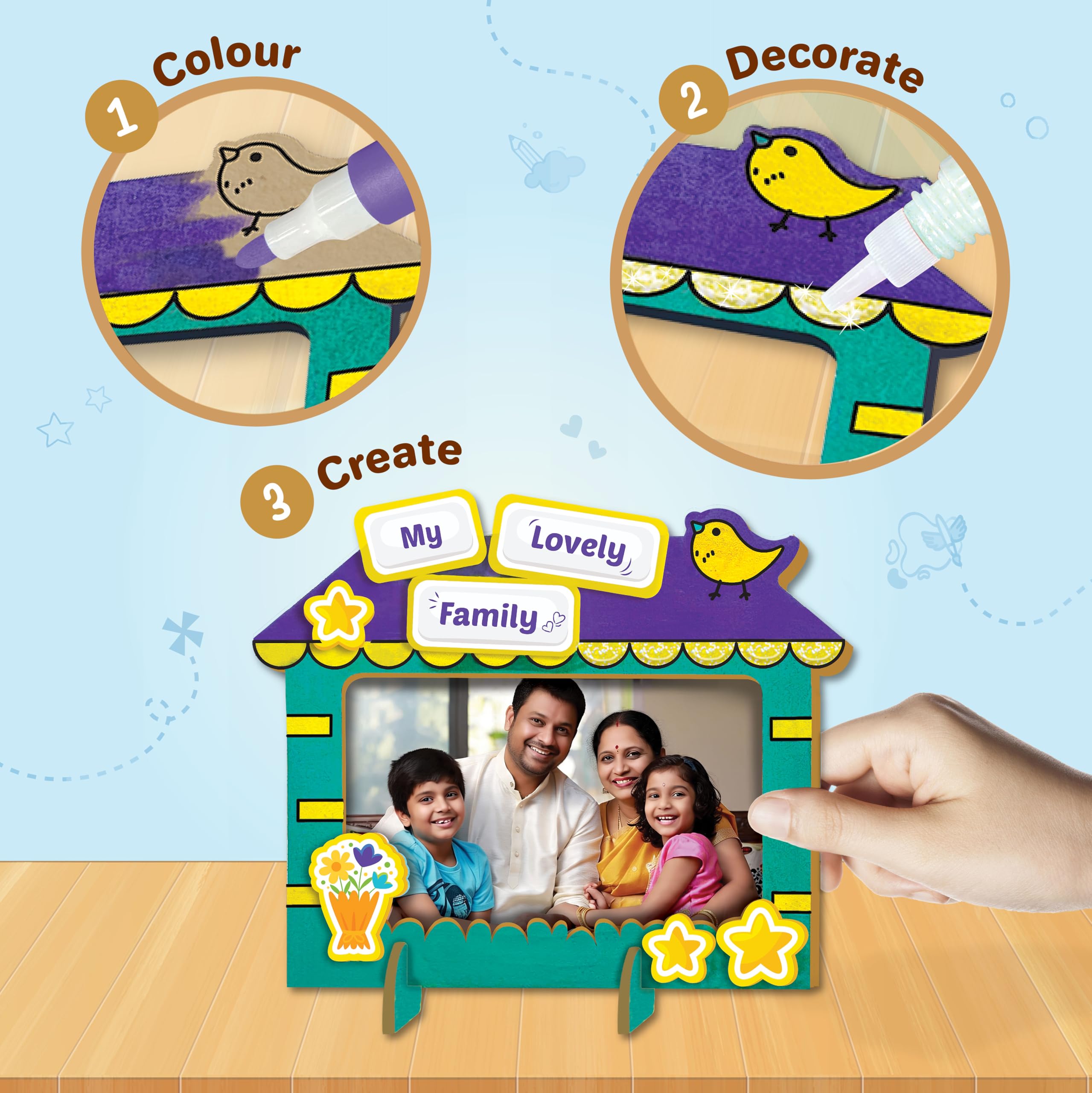 Imagimake DIY Wood Art Photo Frame | Make 3 Customized Photo Frames | Painting & Colouring Kit | Birthday Gift For Kids Age 5,6,7,8 | Toys For 6 Year Old Boy & Girl, Multicolor - Image 3 thumbnail