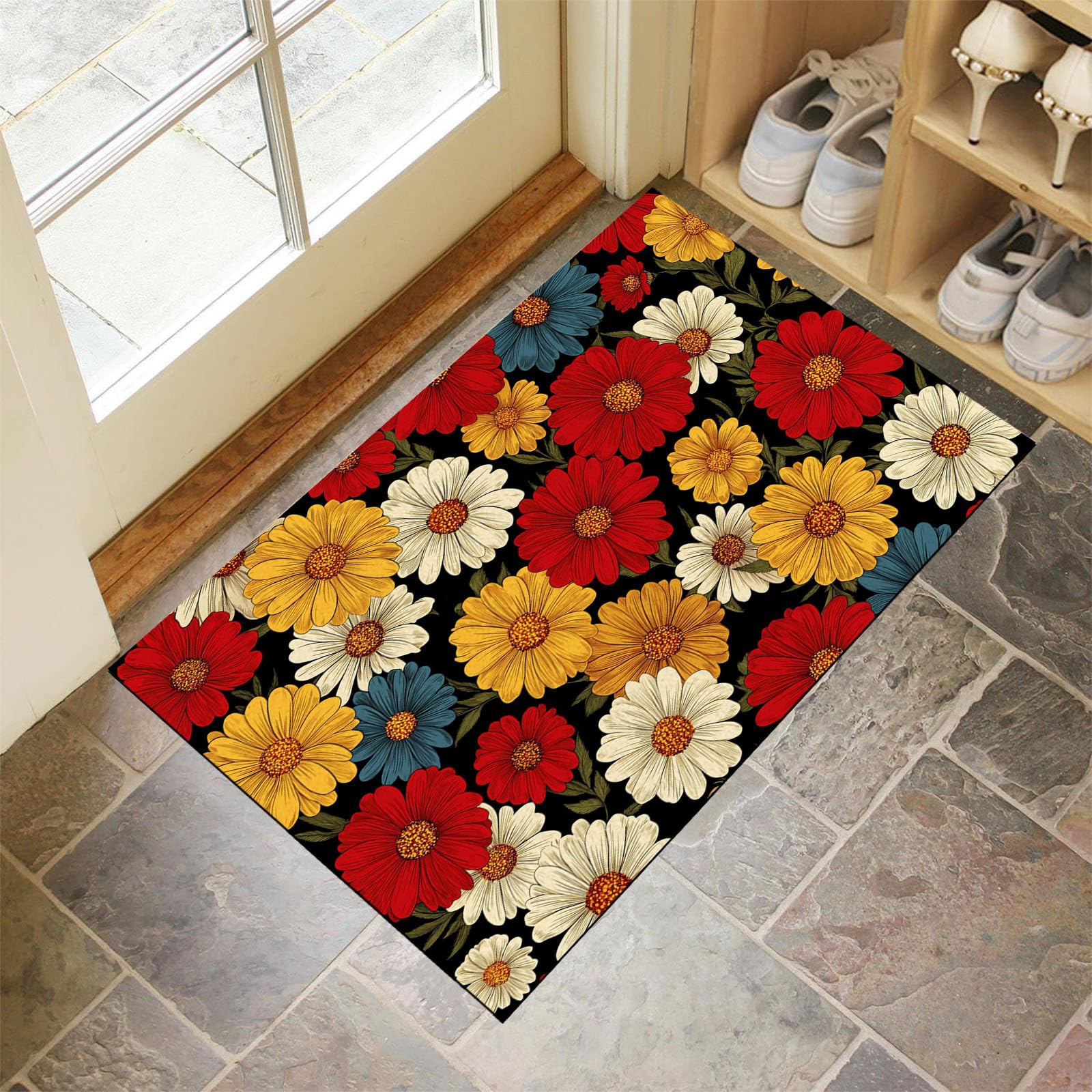 Tapis rouge foncé marguerite en fausse laine douce 60x90 cm
