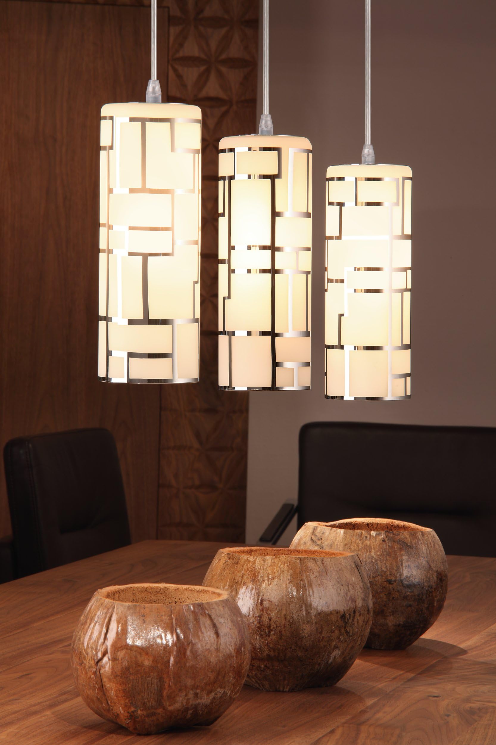EGLO Pendelleuchte Bayman, 3 flammige Hängelampe, Elegant | Hängeleuchte aus Stahl und Glas mit Dekor in Chrom, Weiß, Esstischlampe, Wohnzimmerlampe hängend mit E27 Fassung