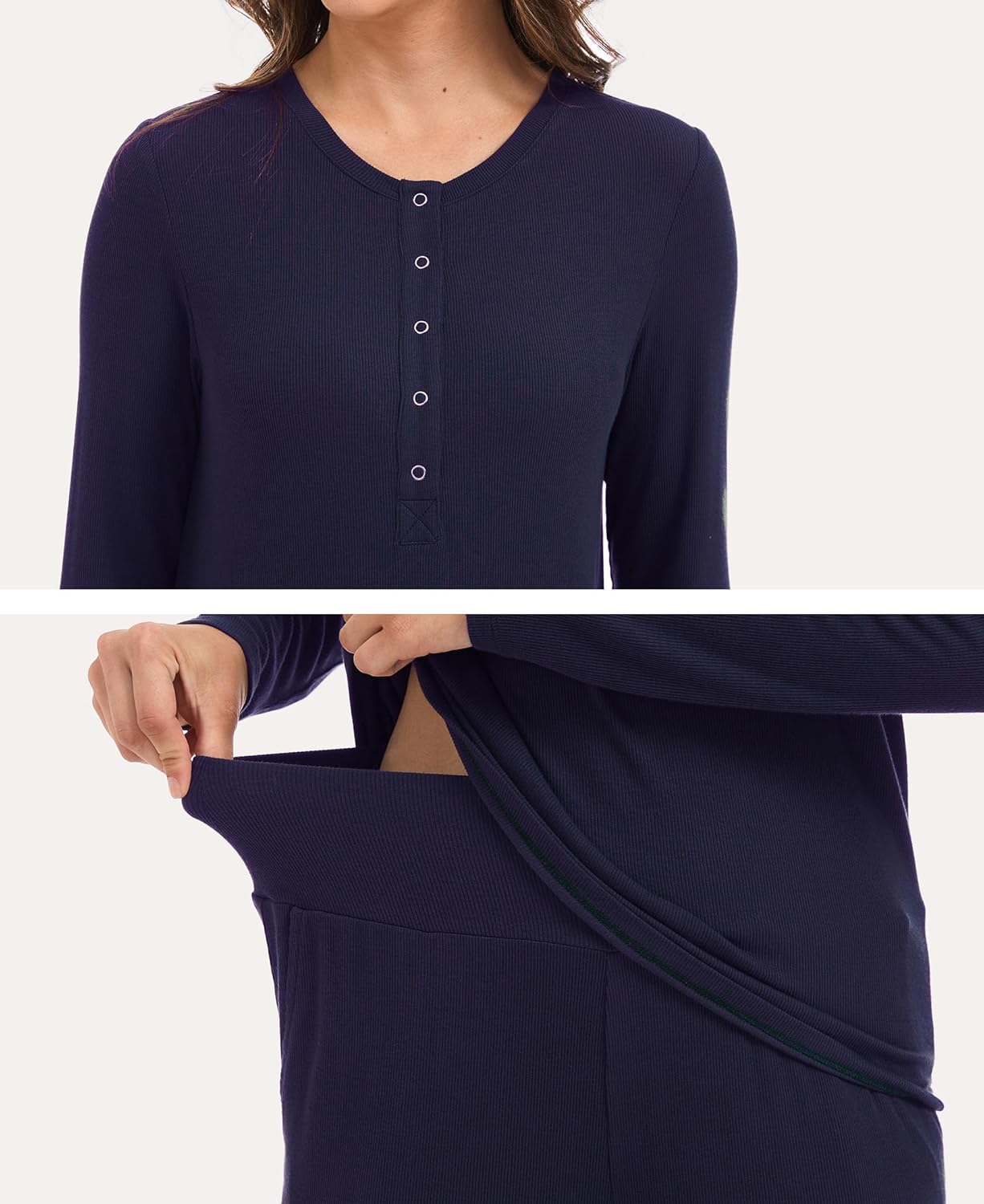 GYS Women's Long Sleeve Pajama Sets Soft Breathable Fabric Nursing-Friendly Buttons Cool-Touch Bamboo Viscose - Image 4