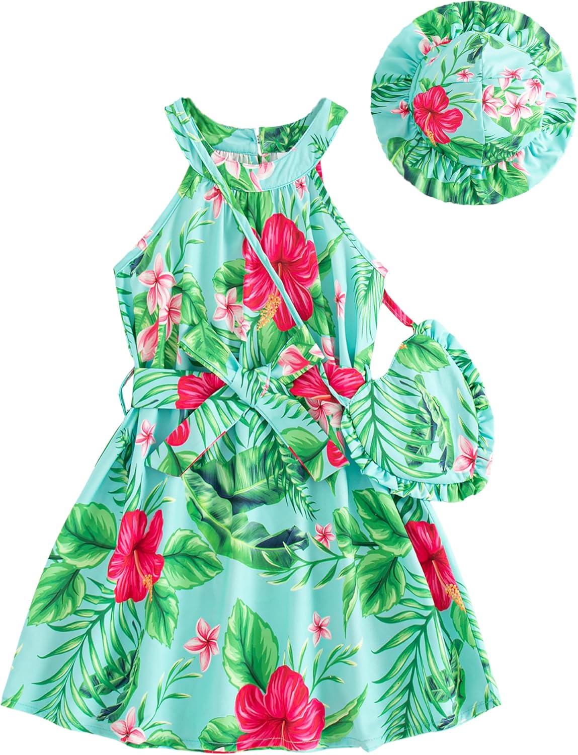 Toddler Girls Summer Dresses Casual Halter Neck Sleeveless A-Line Dress 3-Piece Spr...