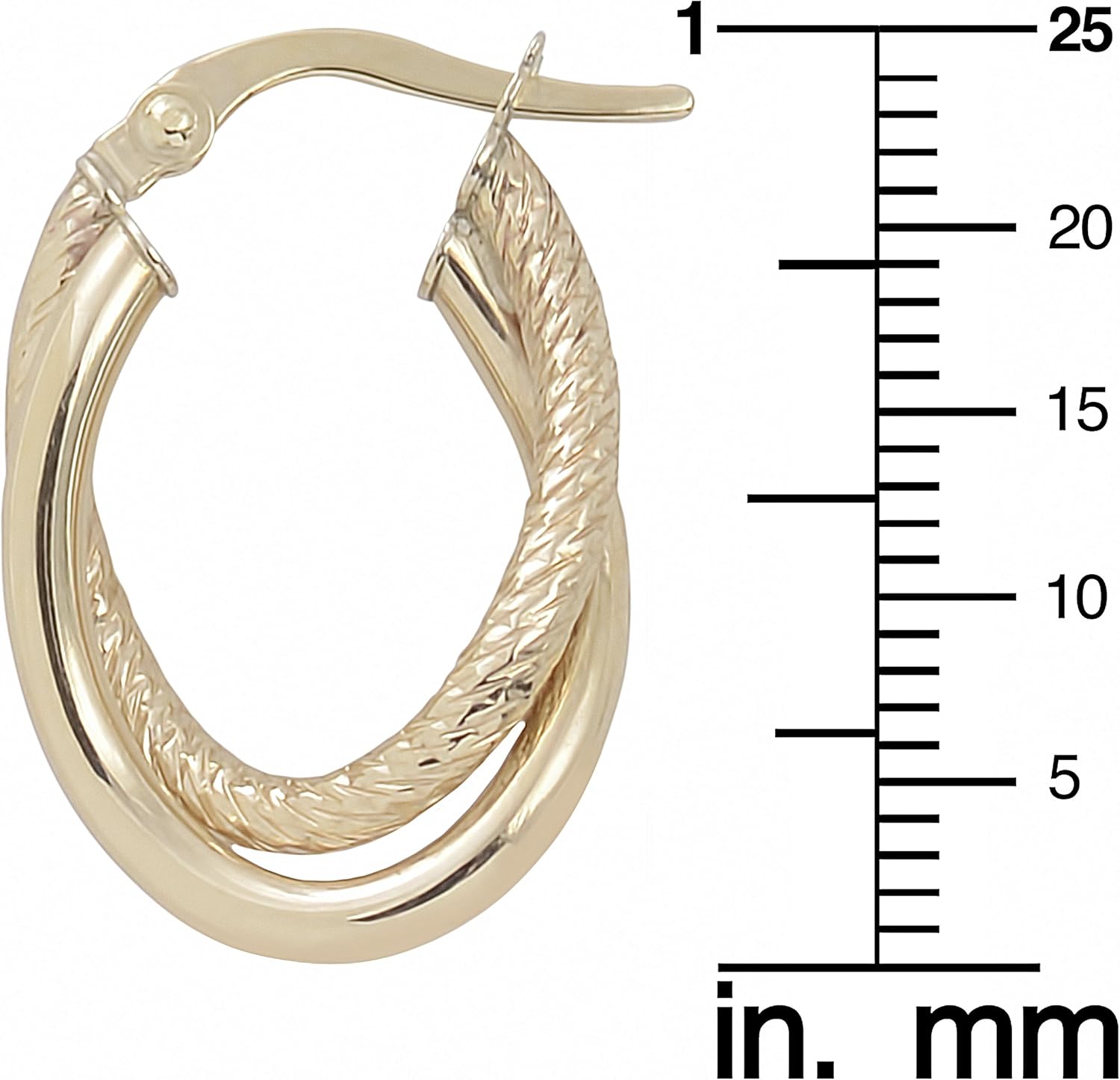 Kooljewelry 10k Yellow Gold Polish and Texture Overlapping Double Hoop Earrings - Image 3