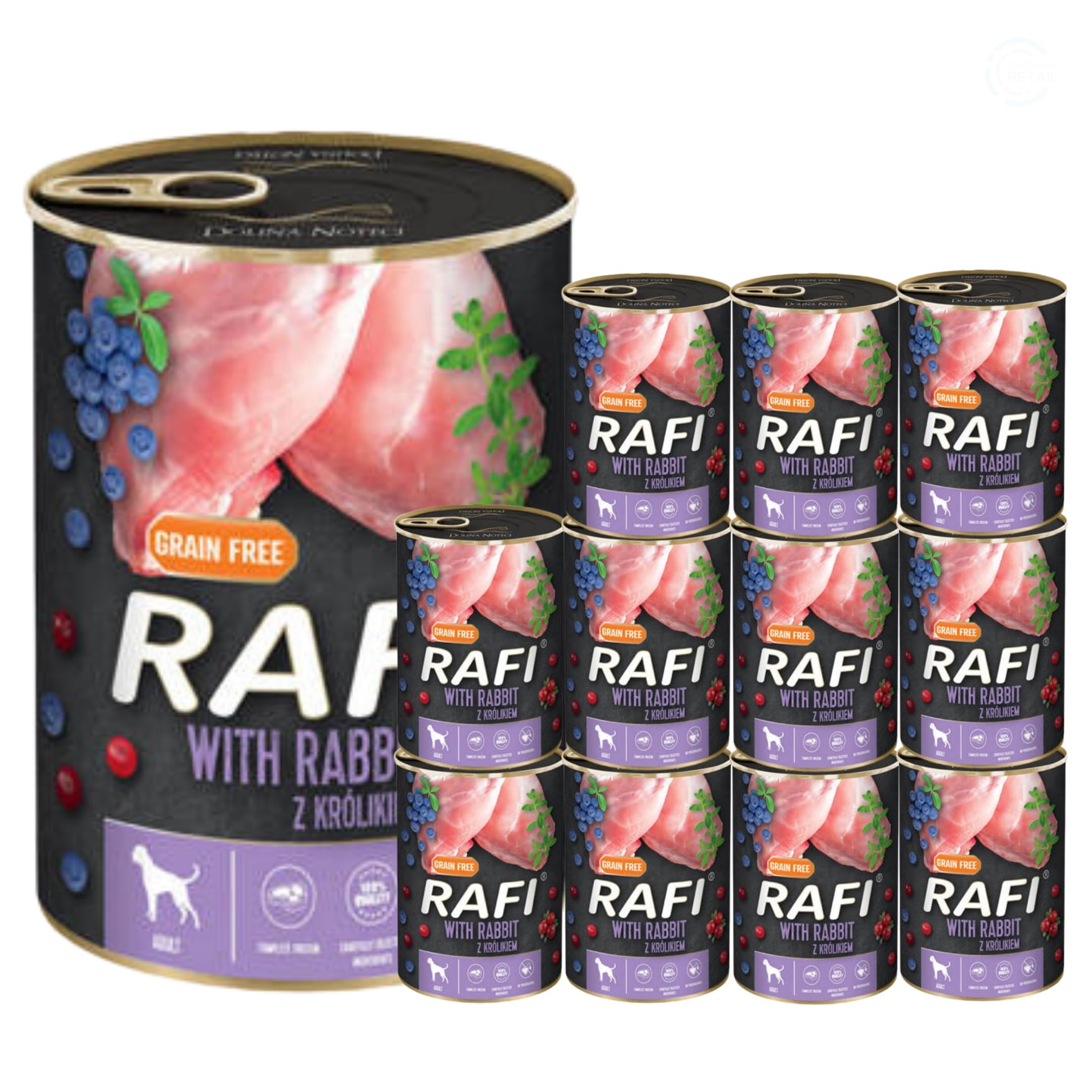 Rafi Complete Wet Dog Food: Meat & Natural Ingredients, Grain-Free, Immune-Boosting Superfoods in Every Flavour! Healthy & Tasty Nutrition for All Breeds! (Rabbit, 12x400g)