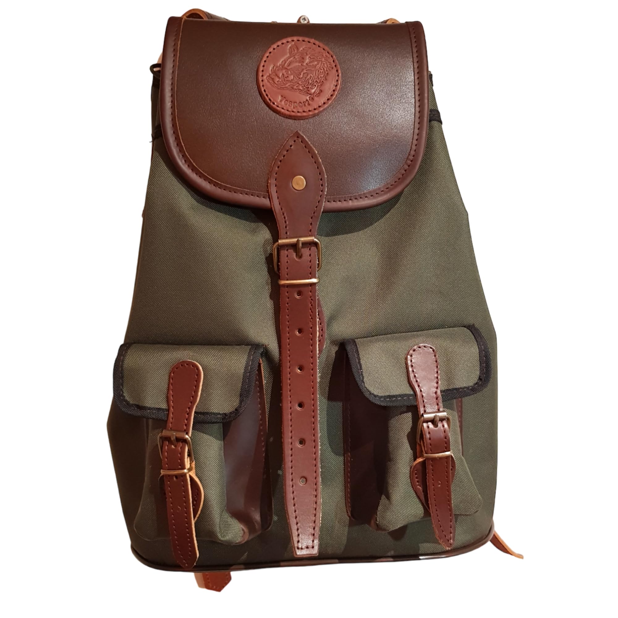 Mochila grande de caza con 2 bolsillos y refuerzos piel