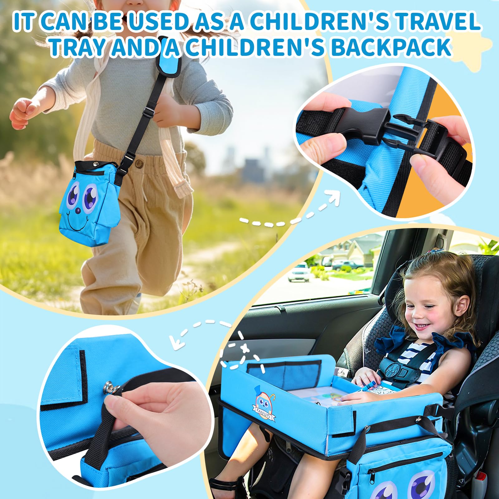 Bandeja de Mesa para Niños Mesa Coche Niños Plegable con Tablero Impermeable del Acolchado Suave Bandeja de Viaje Niños Bandeja de Regazo para Coche/Avión/Mesa de Bebé